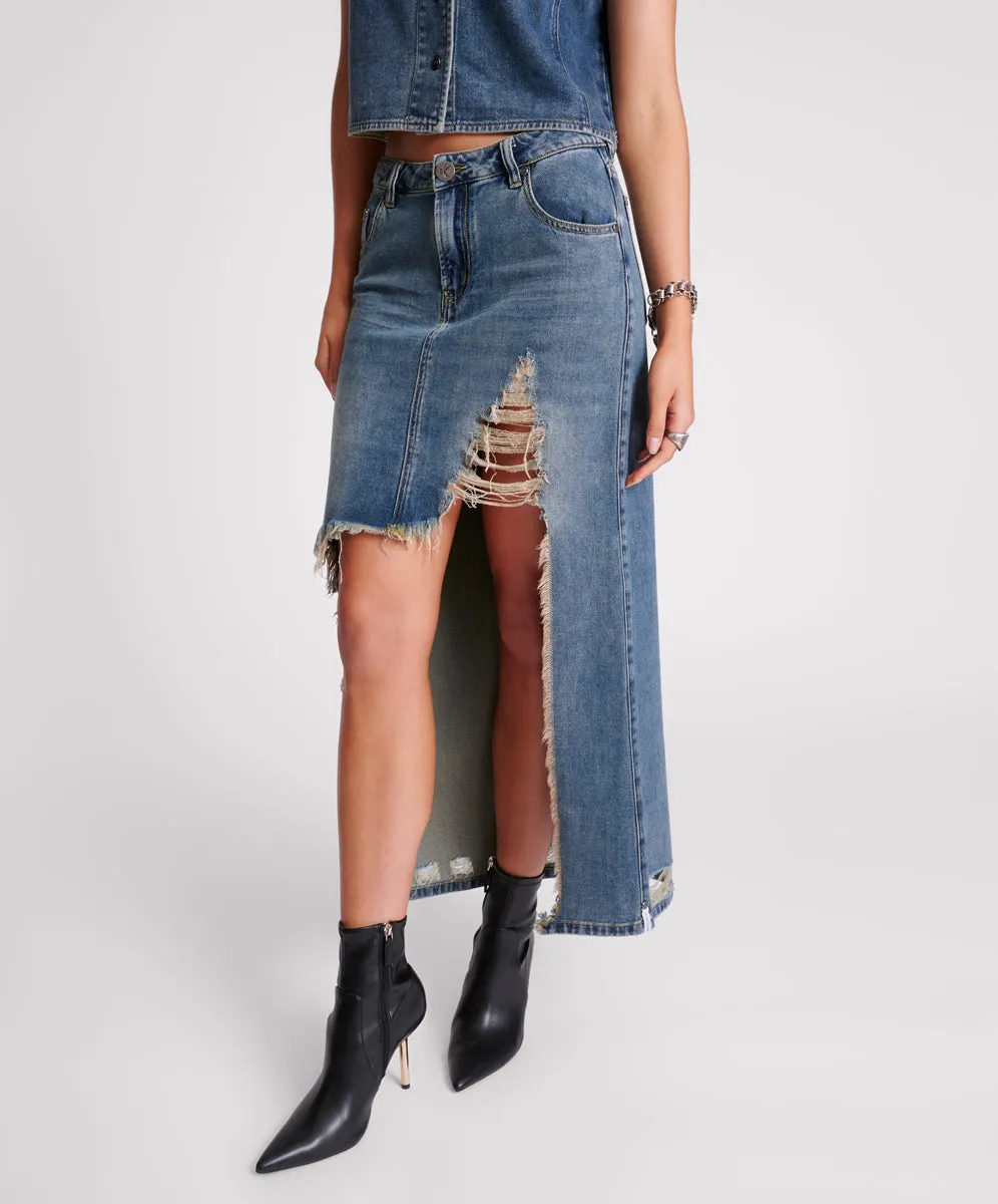 High Waist Shredded Maxi Skirt - Memphis