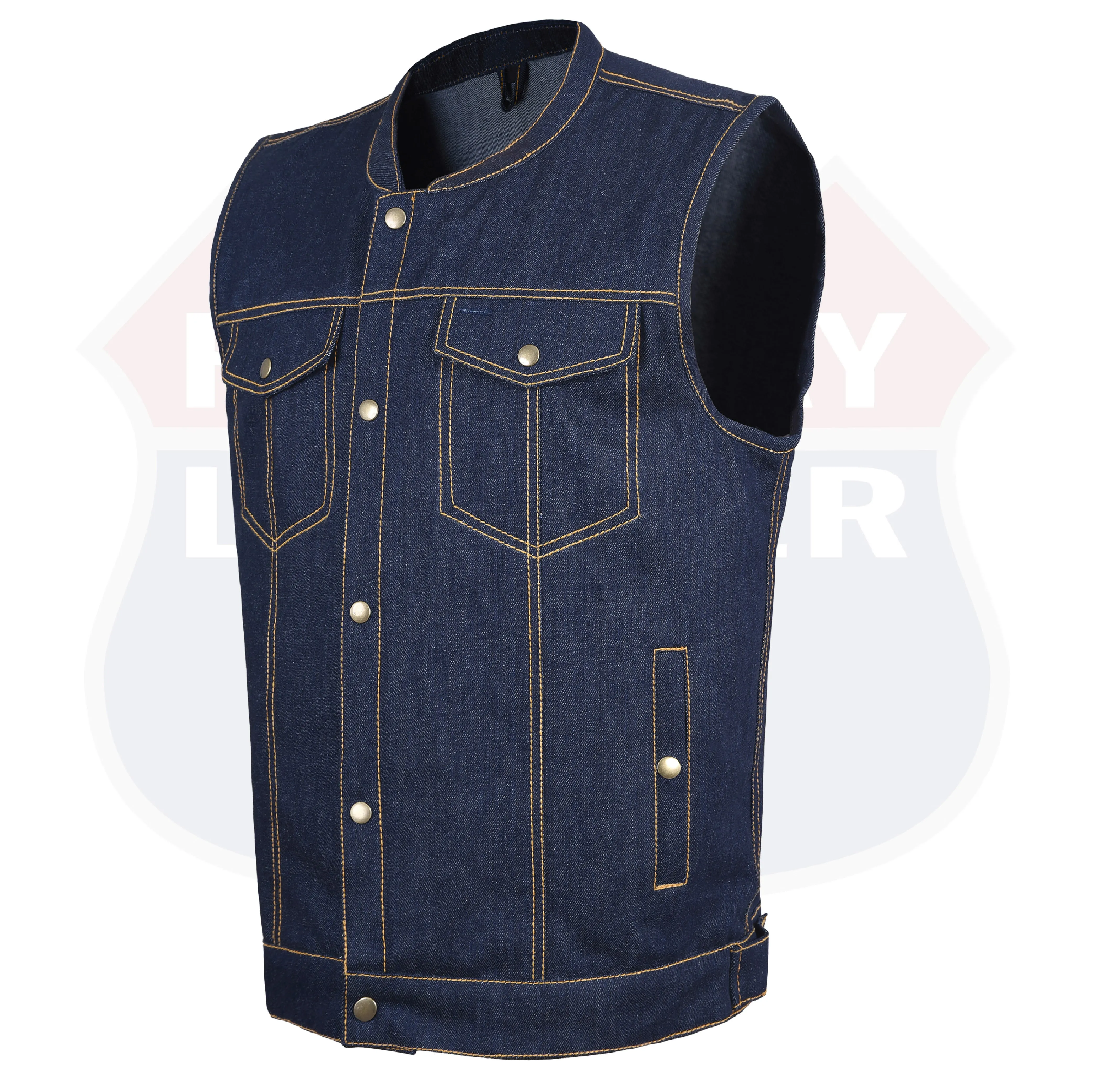 HL21687 BLUE MEN DENIM VEST CONTRAST THREAD M/O 100% COTTON