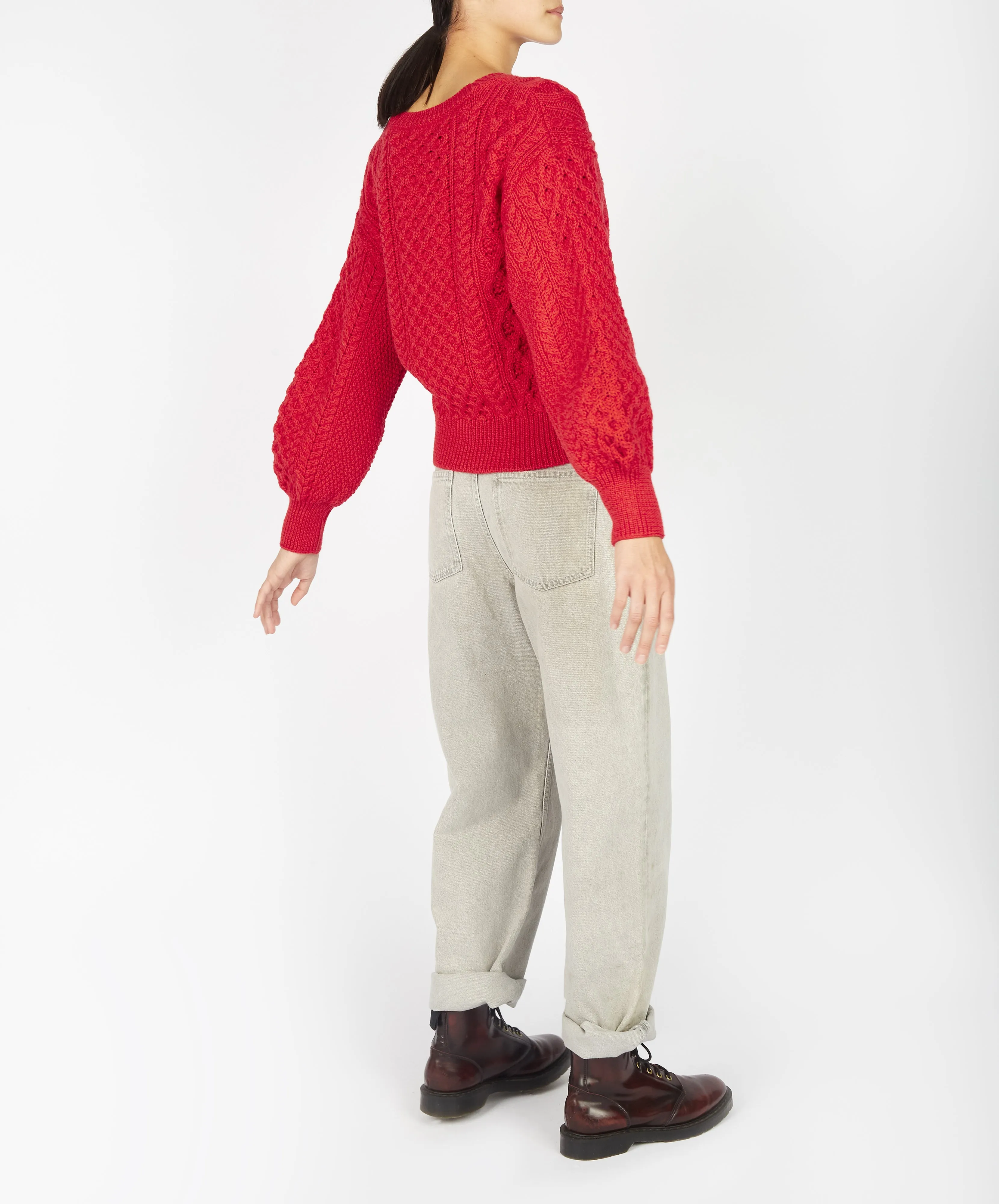 Honeysuckle Cropped Aran Sweater Scarlet