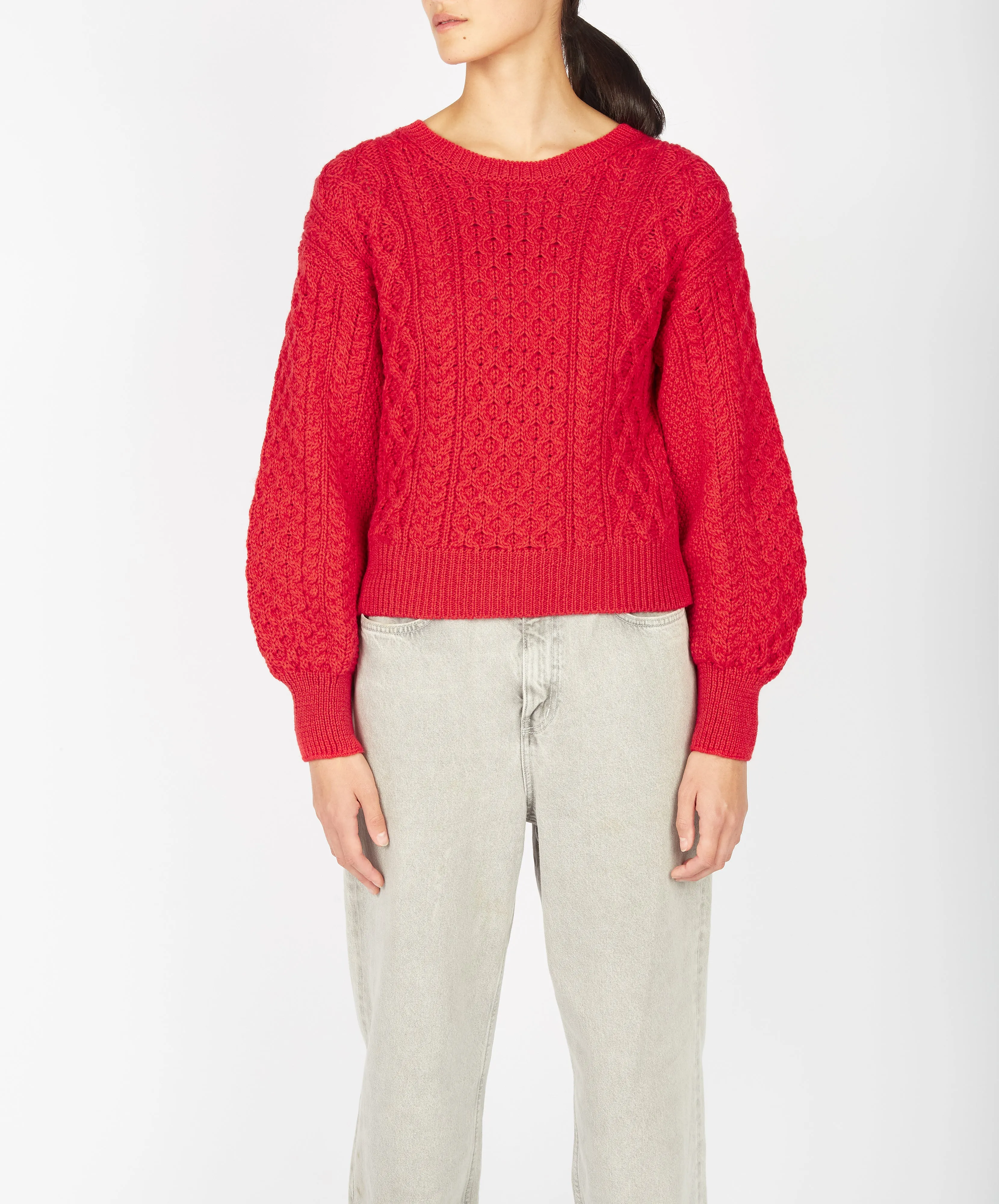 Honeysuckle Cropped Aran Sweater Scarlet