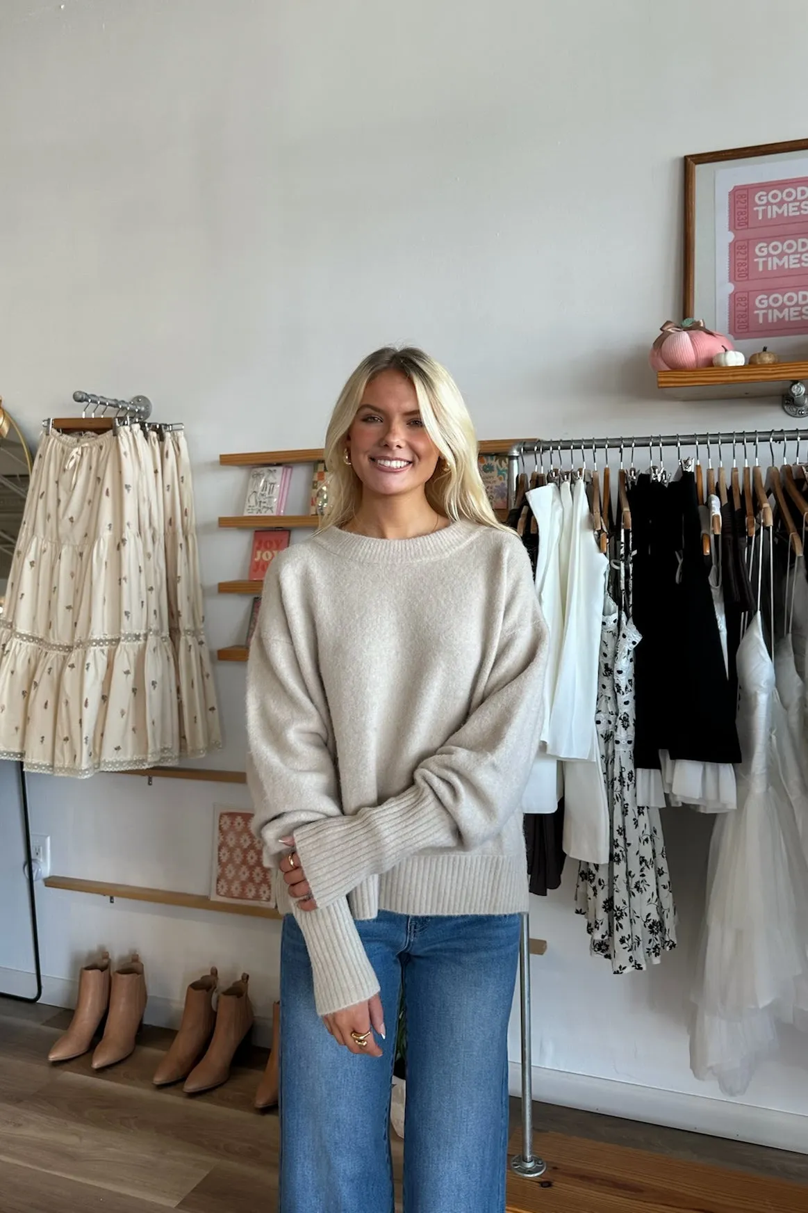 Jane Round Neck Sweater in Tan