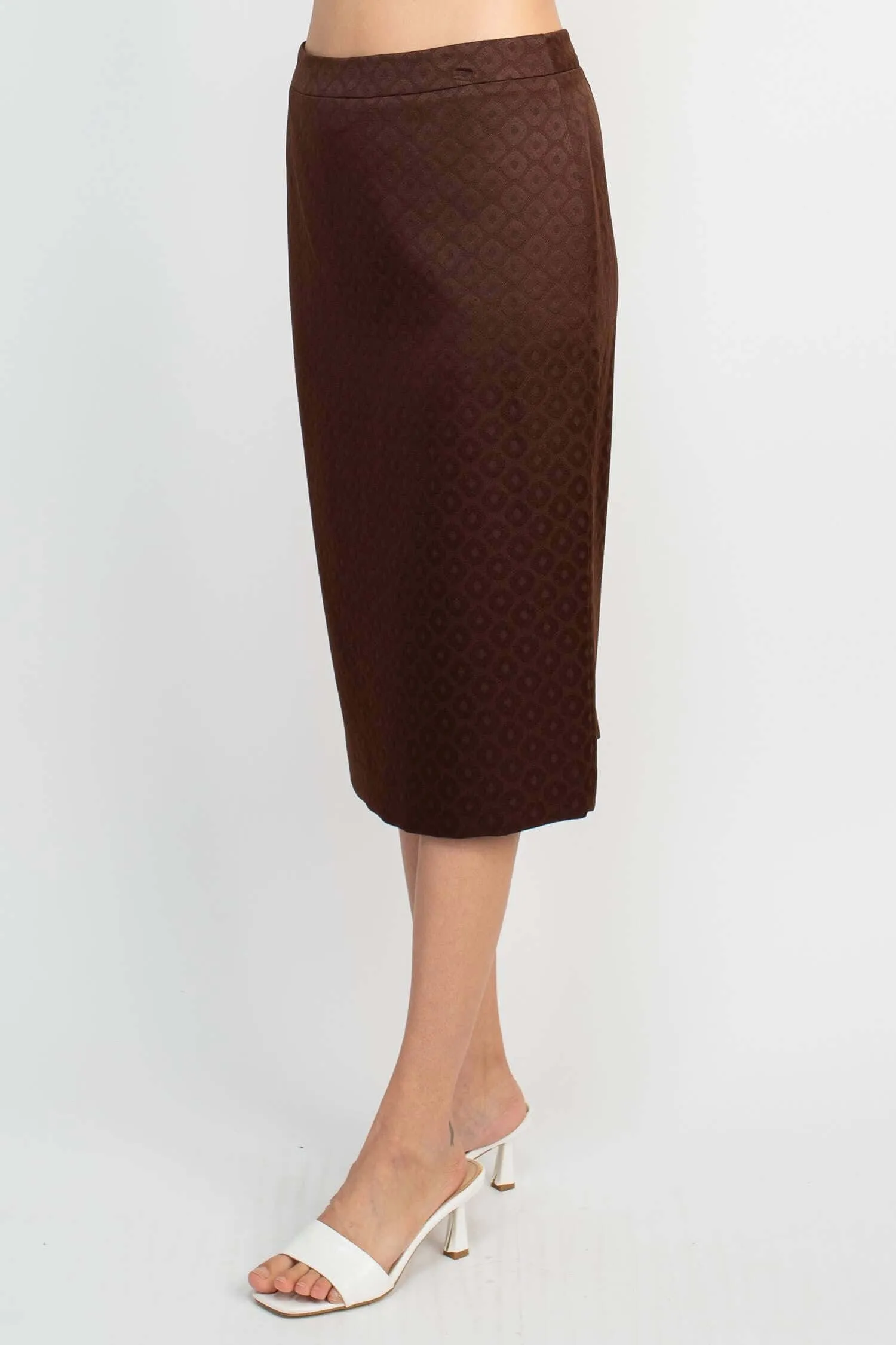 John Meyer Collection Crew Neck Long Sleeve Zipper Front Pencil Skirt Slit Back Jacquard Skirt Set