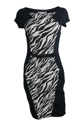 JUS D'ORANGE Black Zebra Print Illusion Body Con Dress (2)