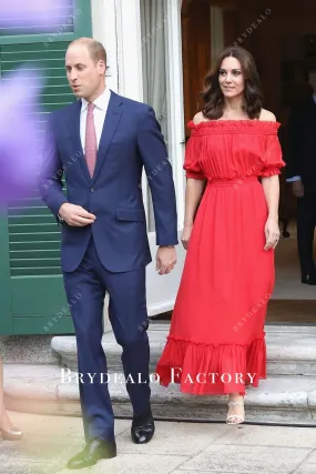 Kate Middleton Red Off Shoulder A-line Maxi Dress