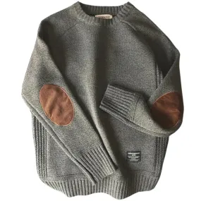 KINGBILLION Wool Blend Pullover Elbow Patch Sweater