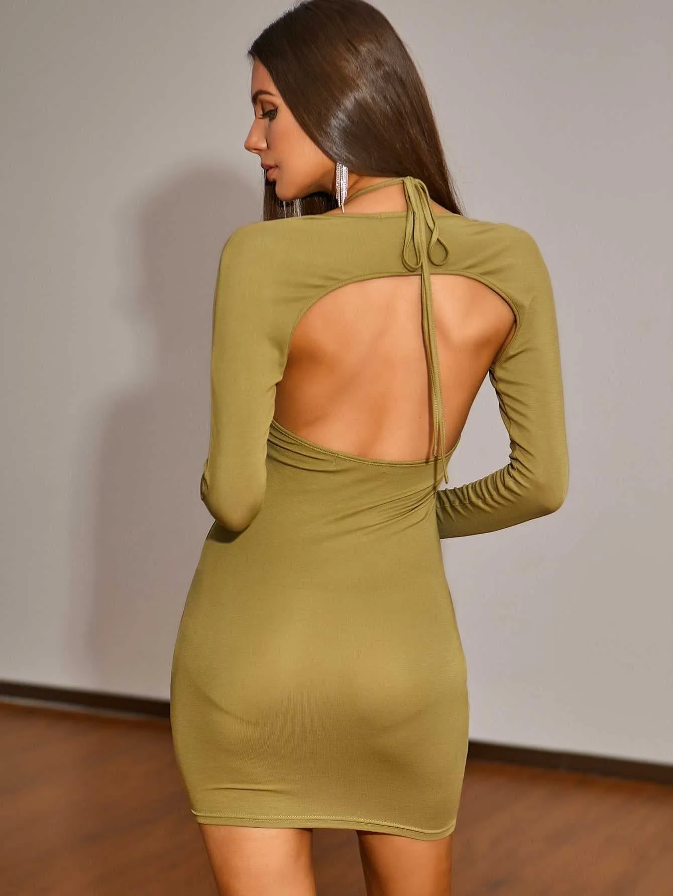 KittenAlarm - jersey fabric backless Halter Bodycon Dress With Top