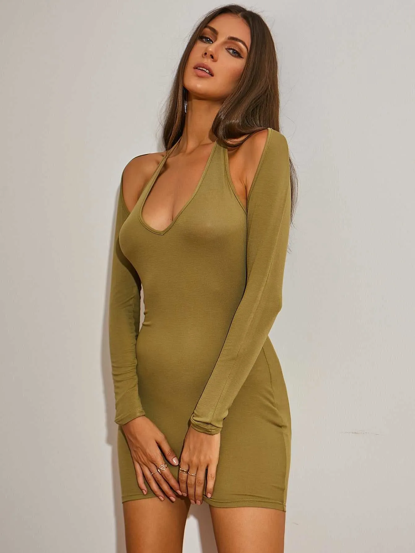 KittenAlarm - jersey fabric backless Halter Bodycon Dress With Top