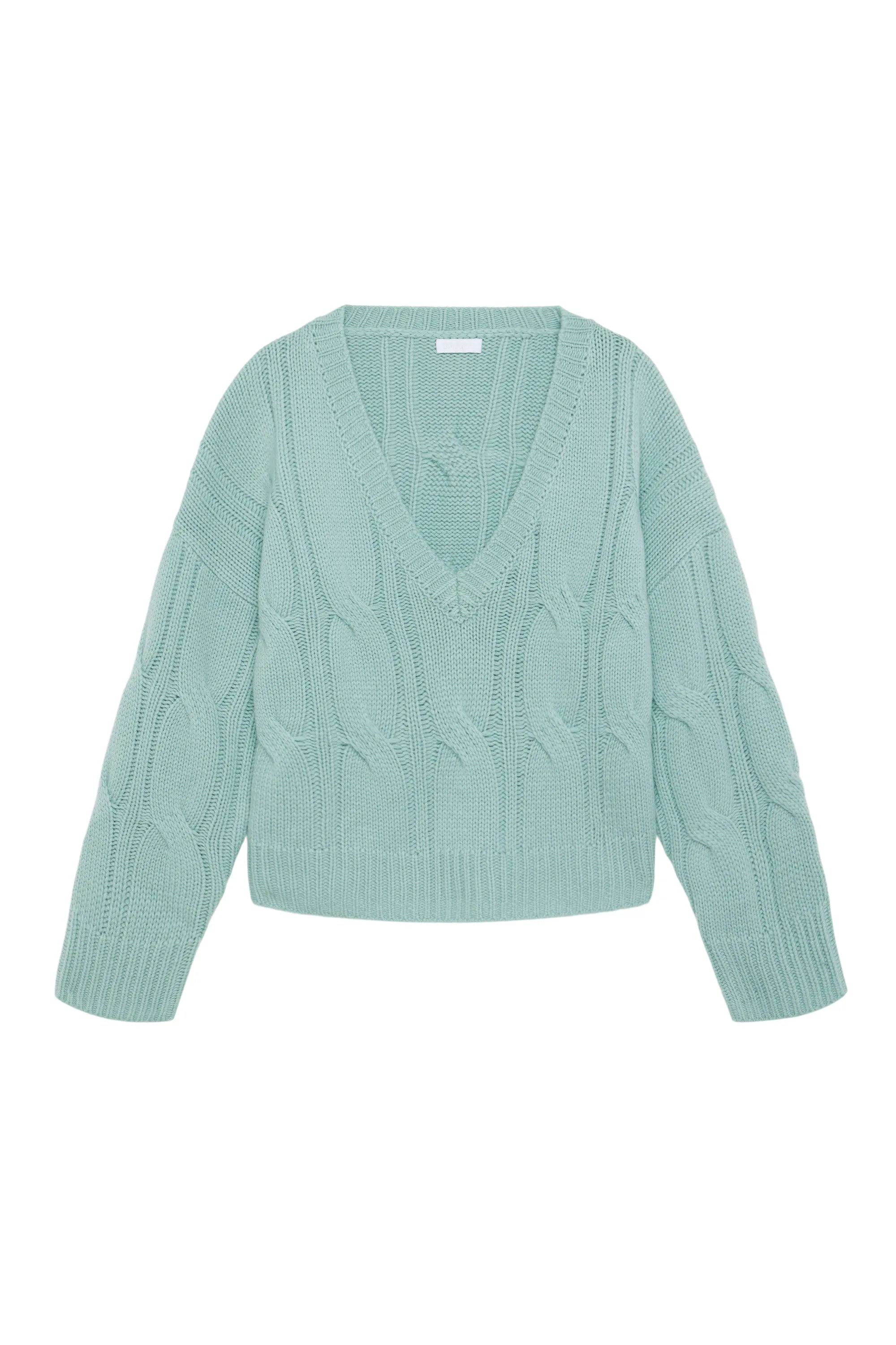 KOA CABLE KNIT V-NECK SWEATER | SEAFOAM