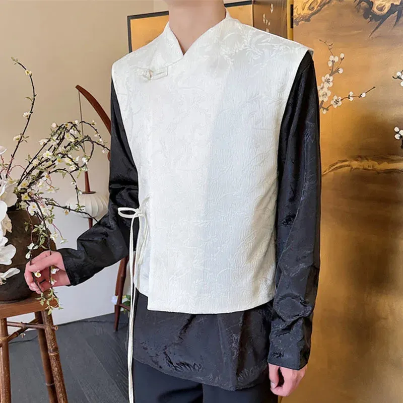 Lace-up Male Vest New Chinese Style Solid Color Jacquard Knot Button Men Waistcoat Retro Men's Clothing Spring 9C4694