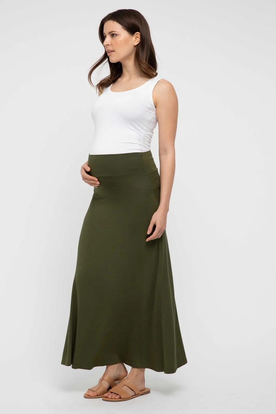 Lana Long Maternity Skirt - Dark Olive