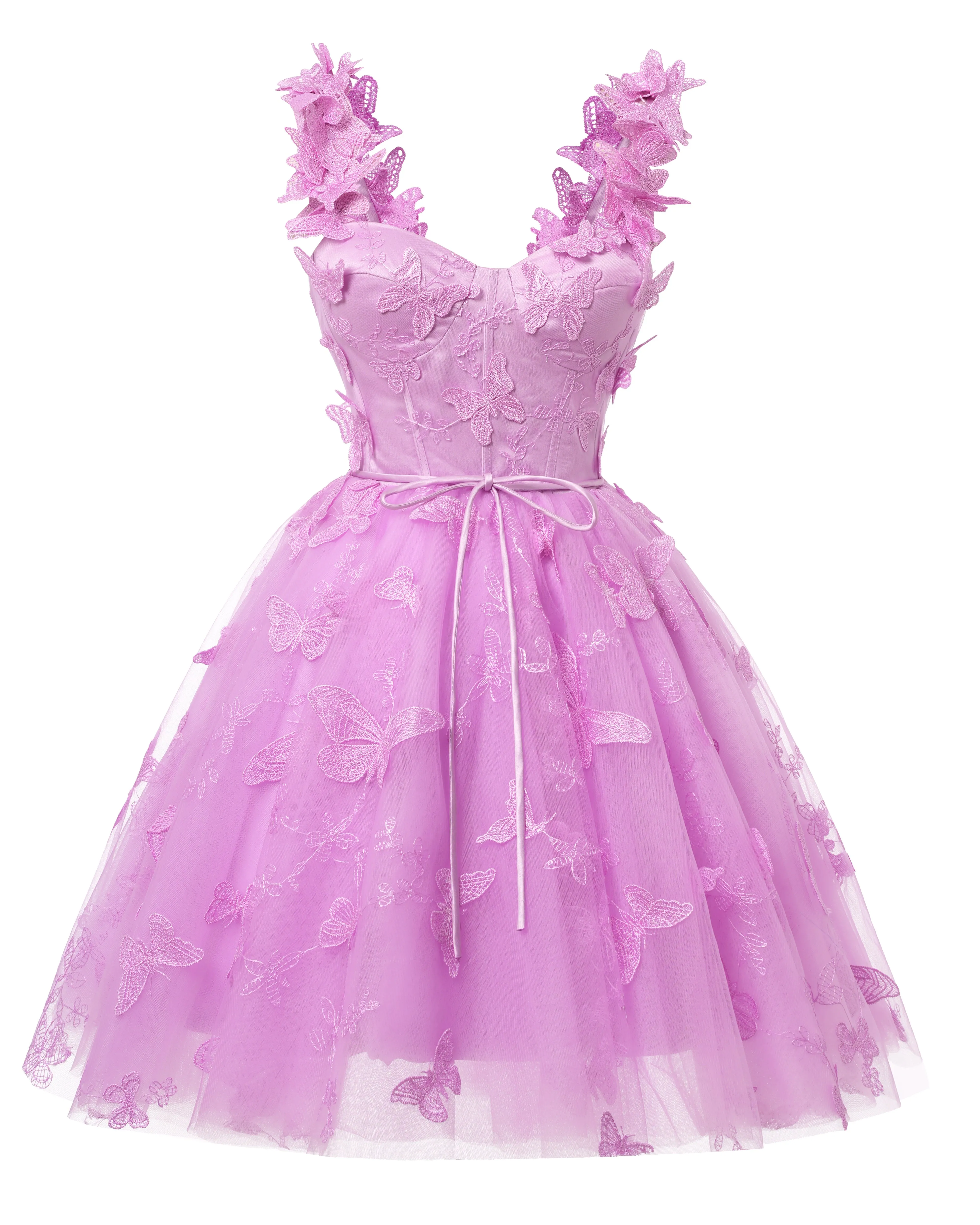 Lavender 3D Butterfly Lace Applique Tulle Homecoming Dress for Teens Sweetheart Mini Short Prom Dresses