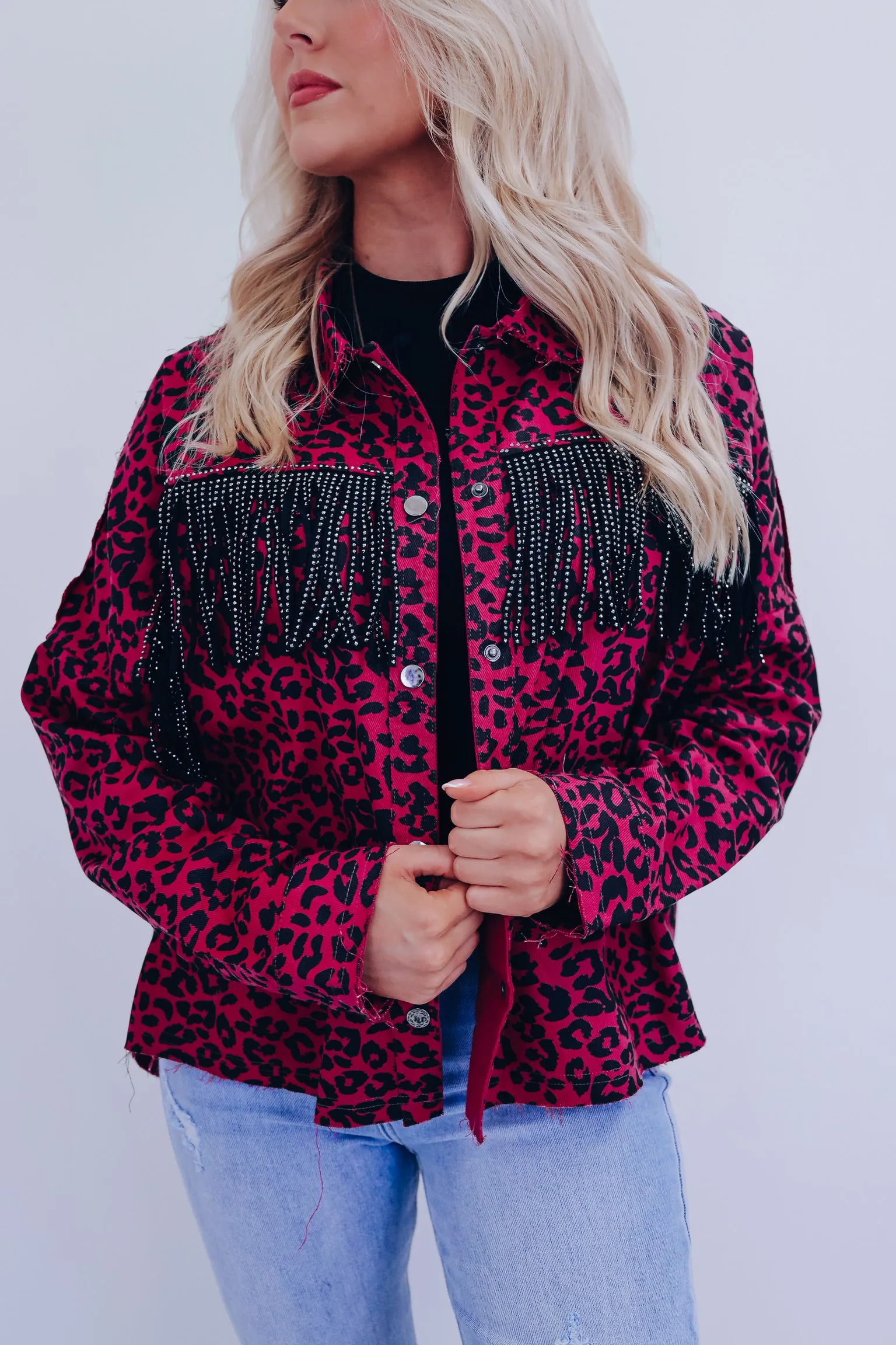 Lawson Leopard Print Fringe Shacket - Pink