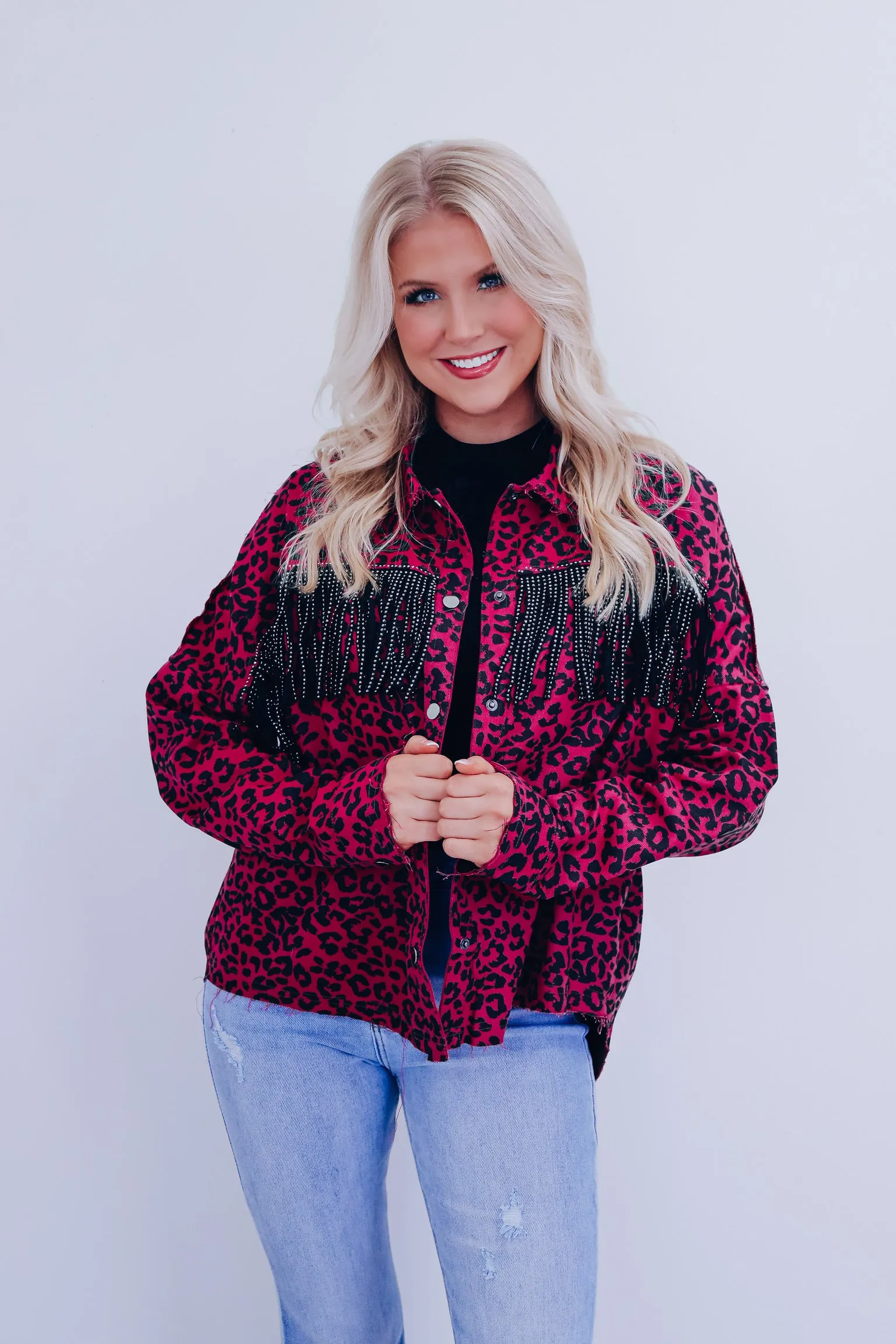 Lawson Leopard Print Fringe Shacket - Pink