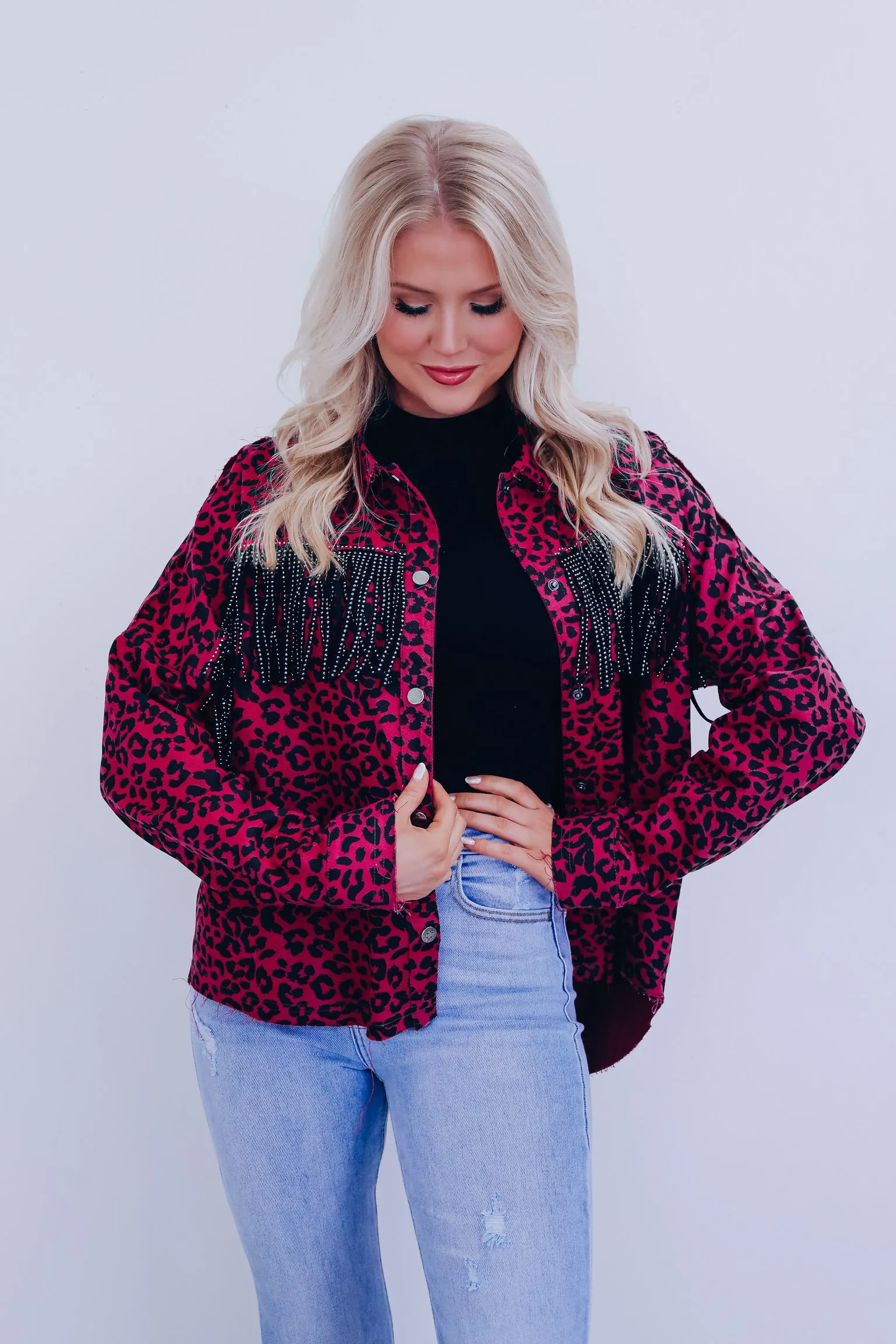 Lawson Leopard Print Fringe Shacket - Pink