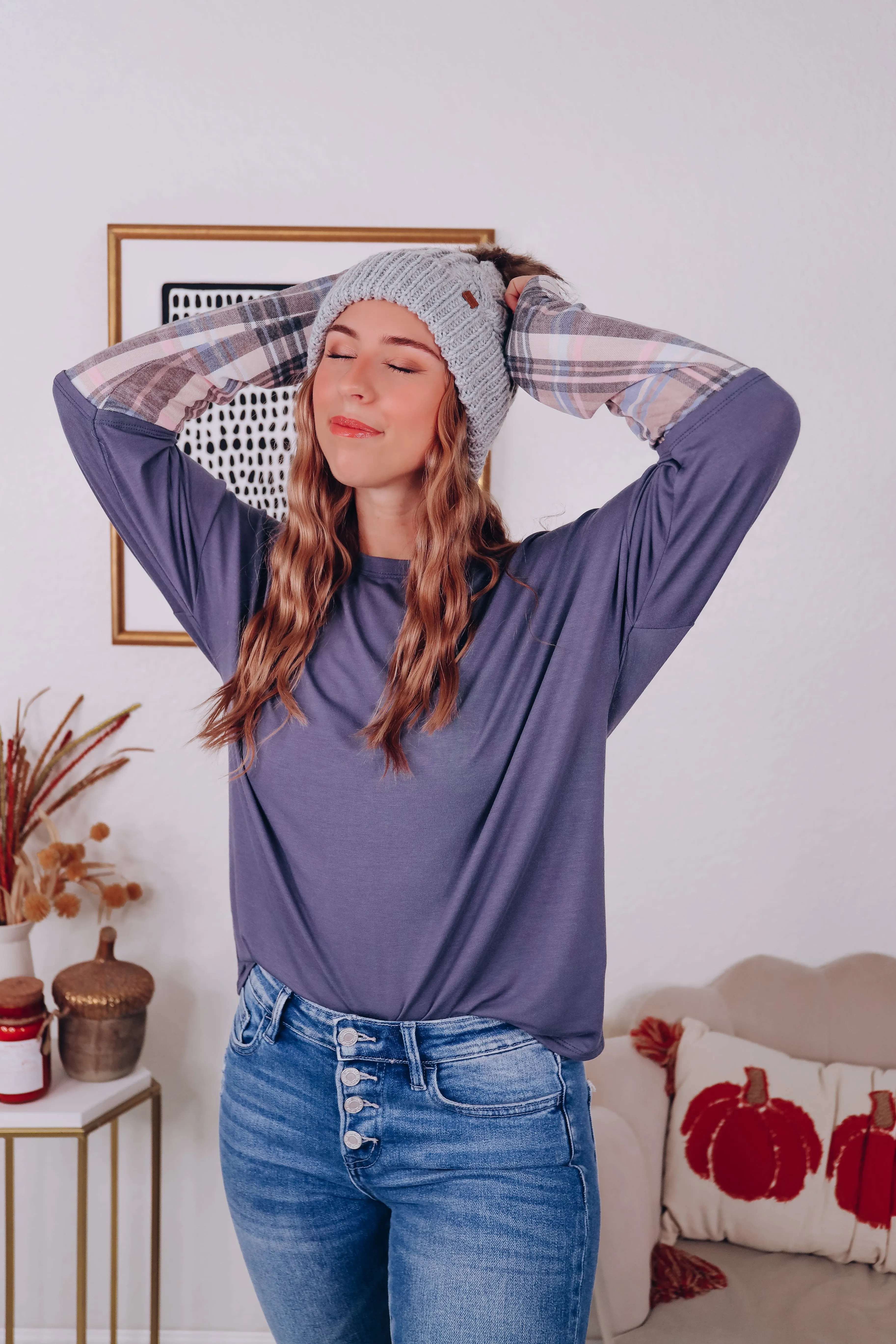 Layered Look Long Sleeve Tee - Blue