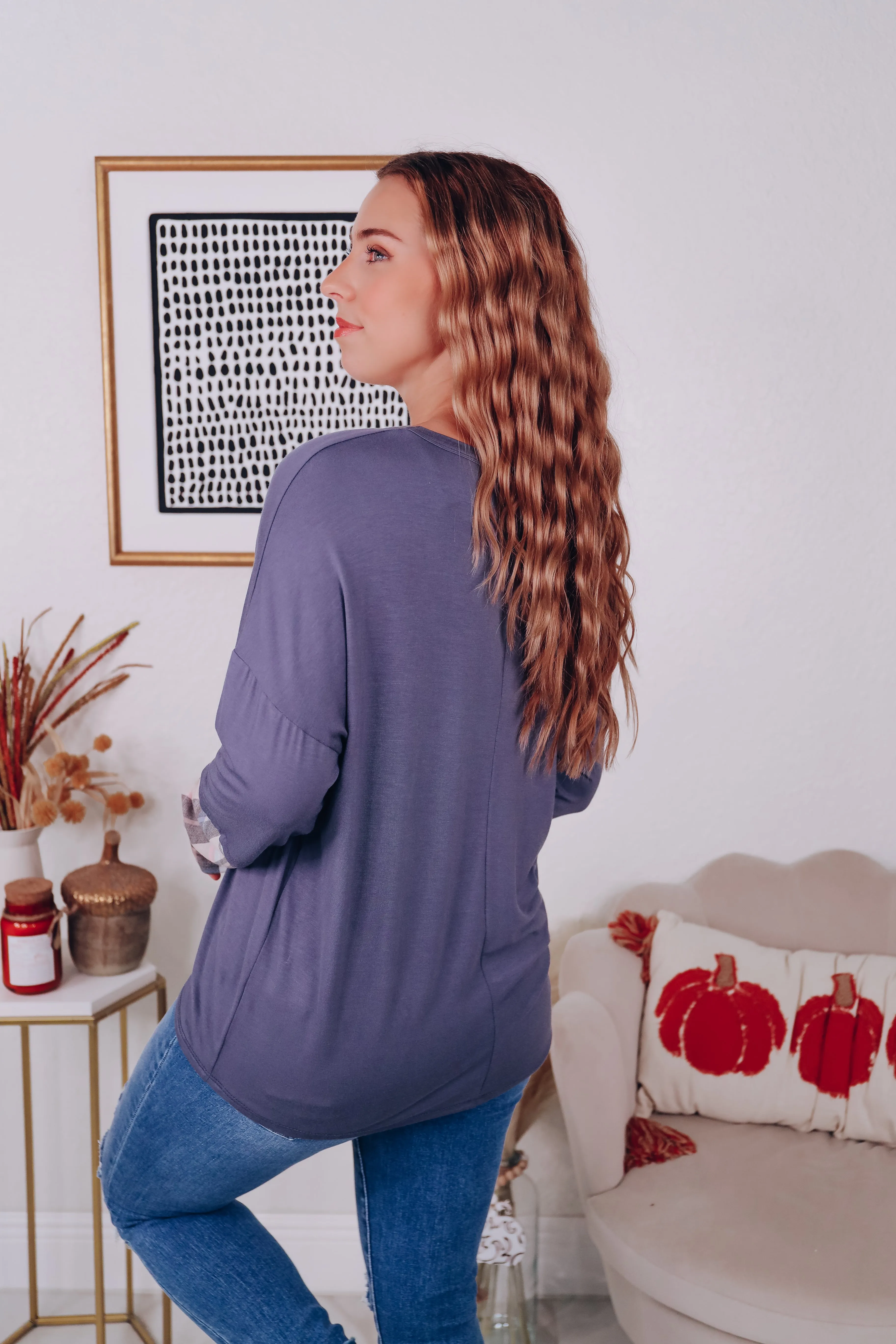 Layered Look Long Sleeve Tee - Blue