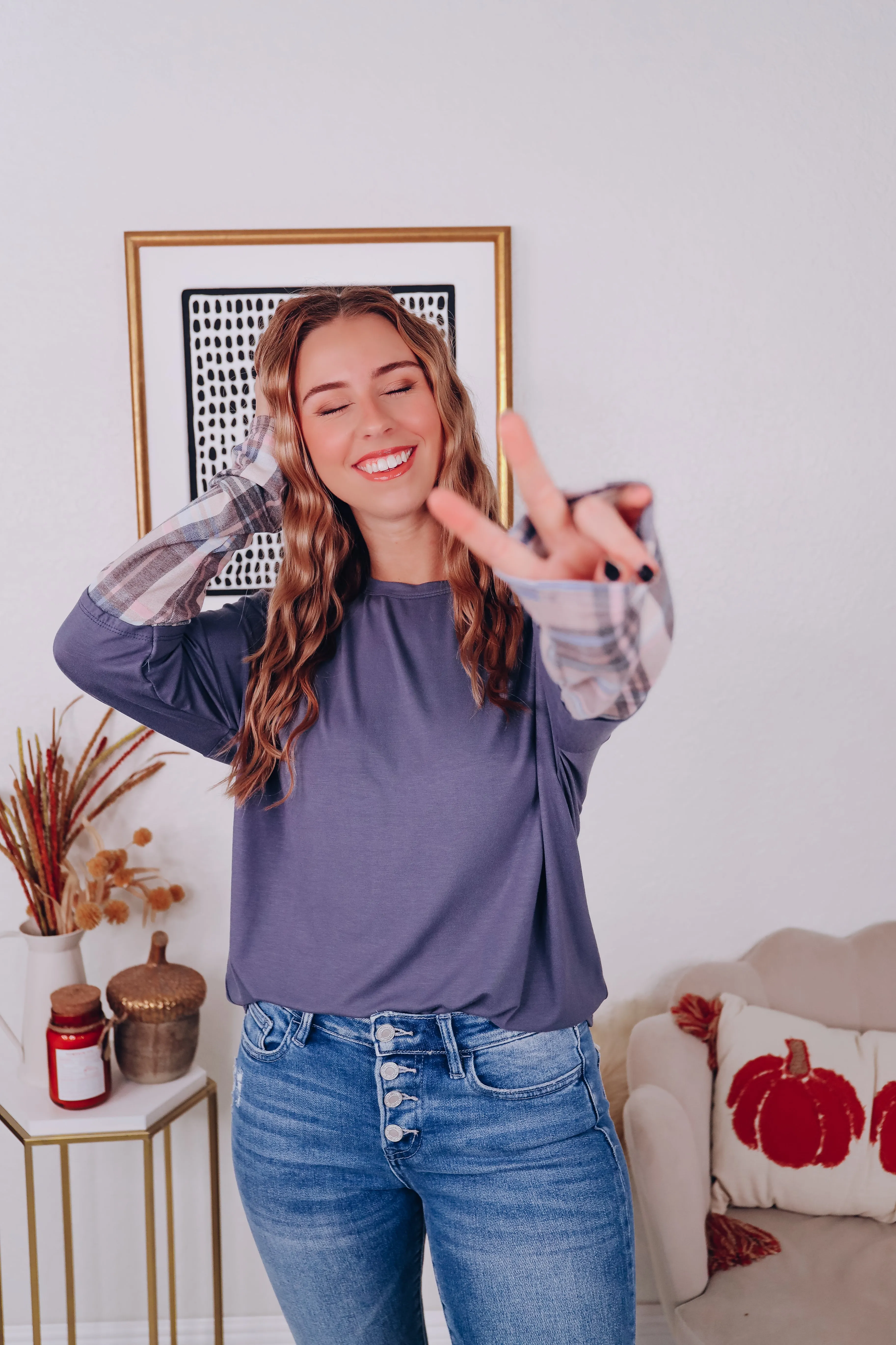 Layered Look Long Sleeve Tee - Blue