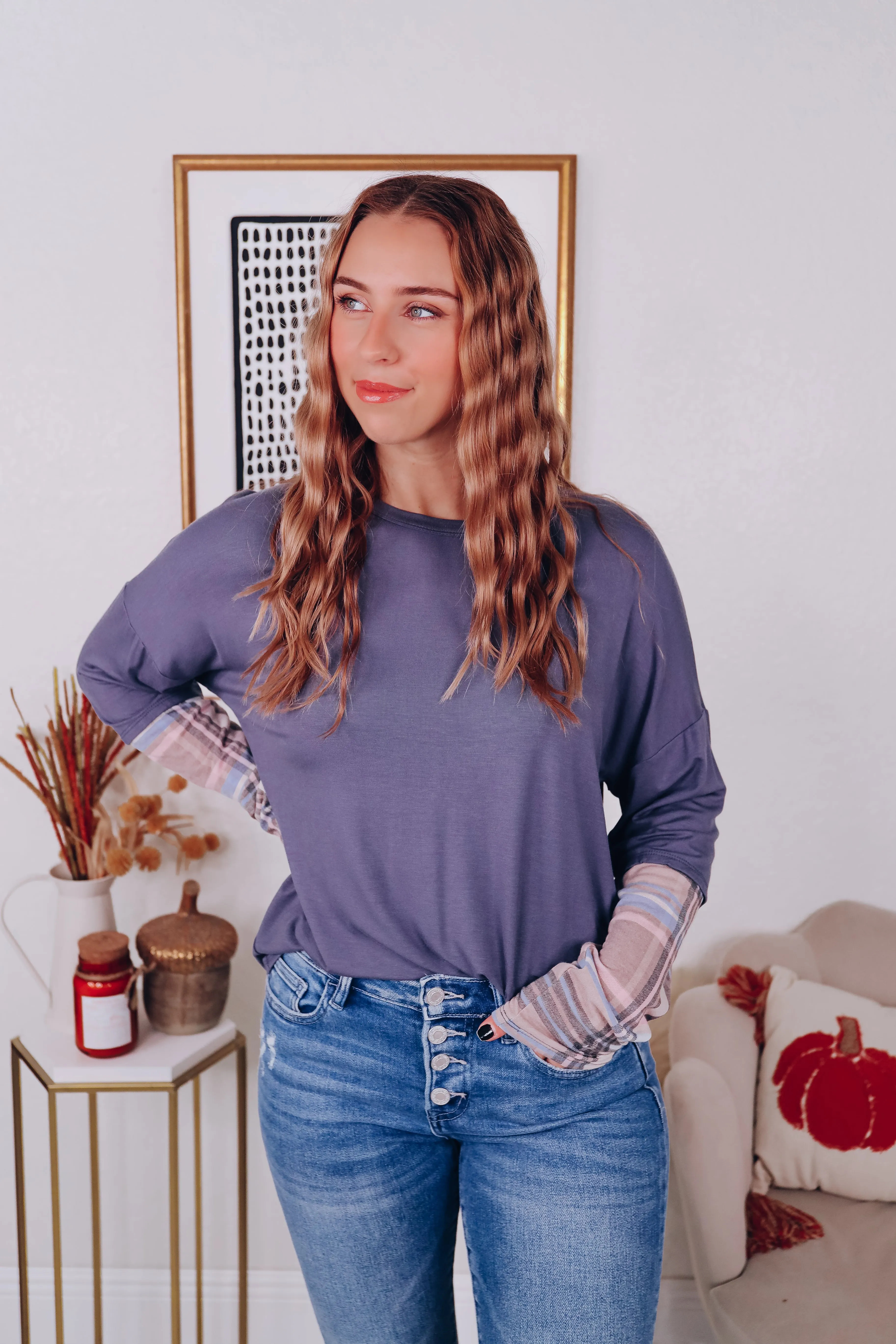 Layered Look Long Sleeve Tee - Blue