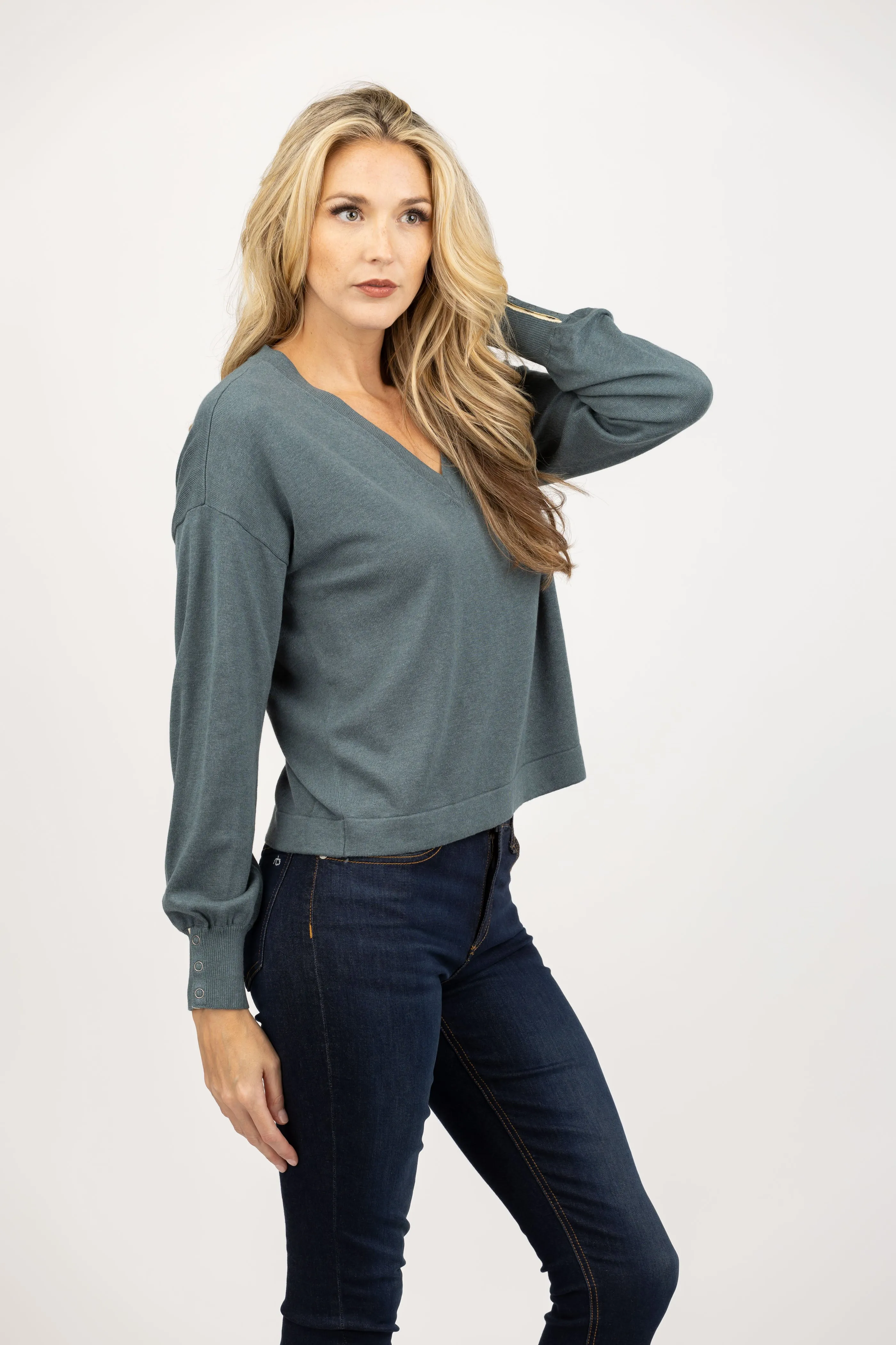 Lilla P. Snap Cuff Sweater in Heron