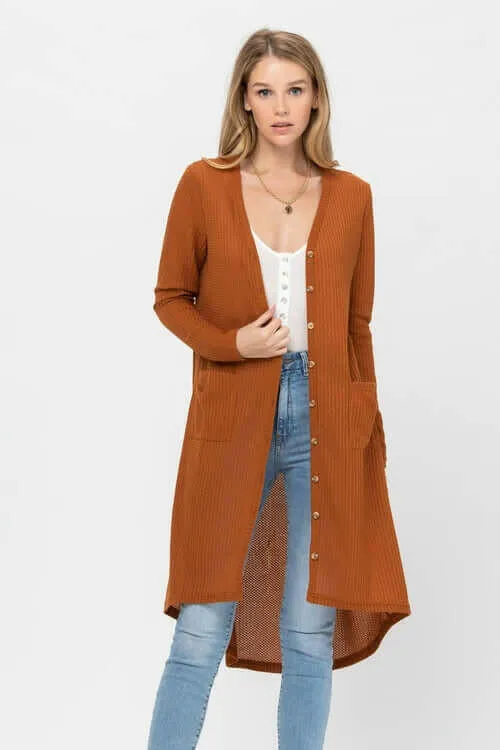 Long Sleeve Button Down Solid Color Knit Cardigans with Pockets