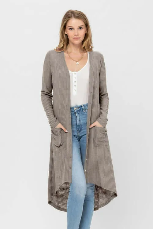 Long Sleeve Button Down Solid Color Knit Cardigans with Pockets