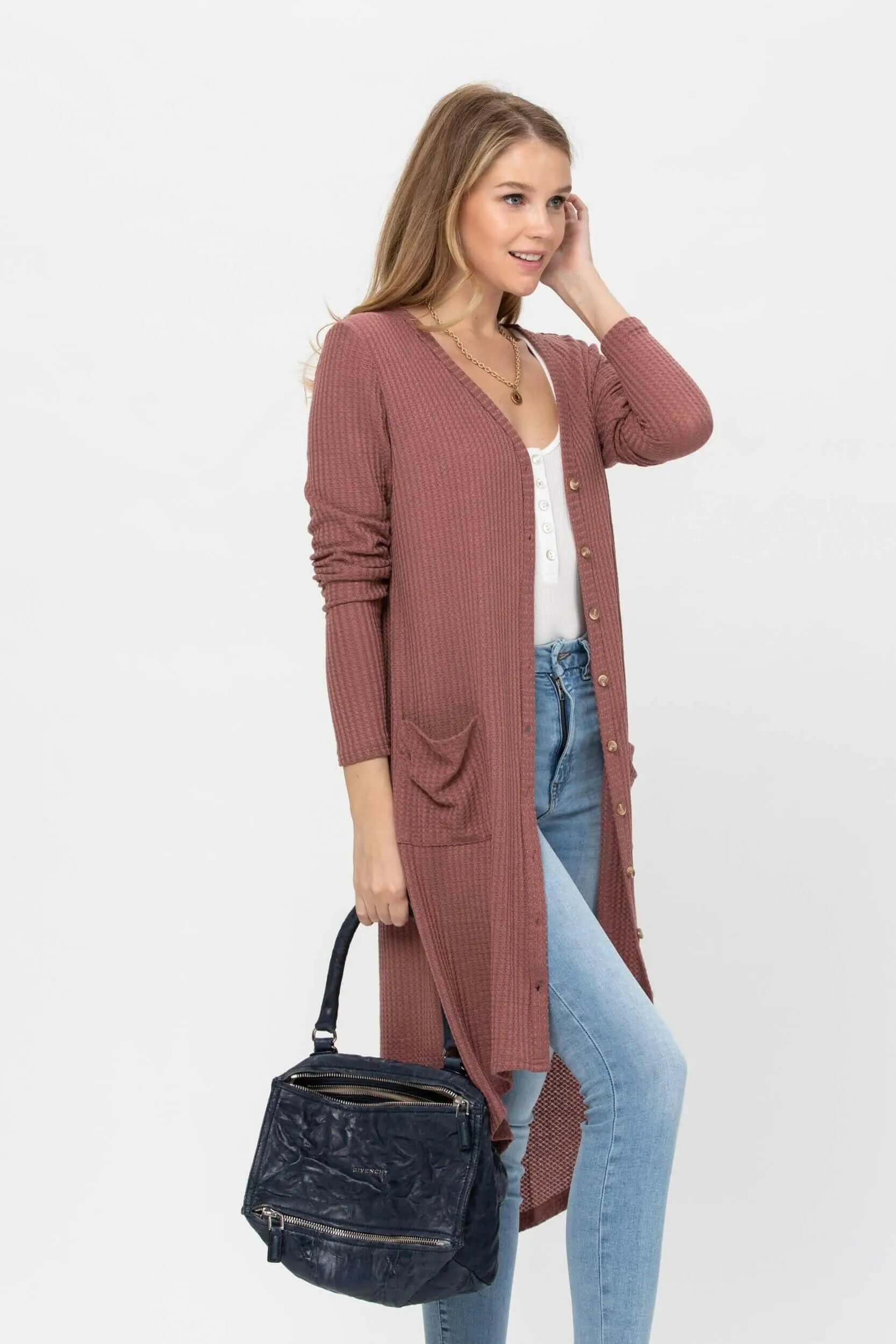 Long Sleeve Button Down Solid Color Knit Cardigans with Pockets