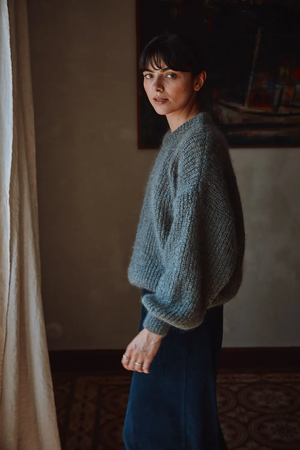 LUCIE Batwing Sweater in Mohair Wool - Ash Grey