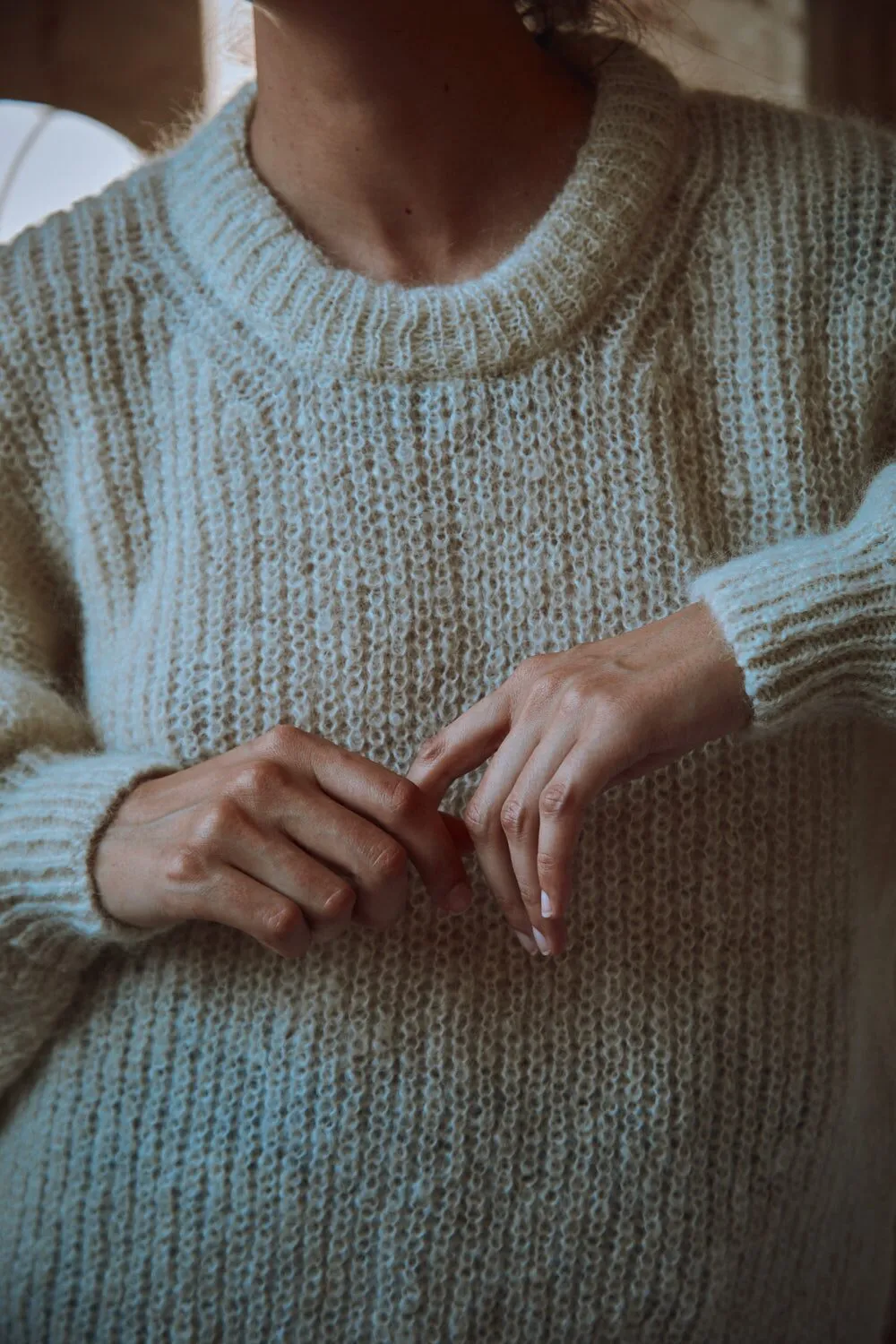 LUCIE Batwing Sweater in Mohair Wool - Off-White