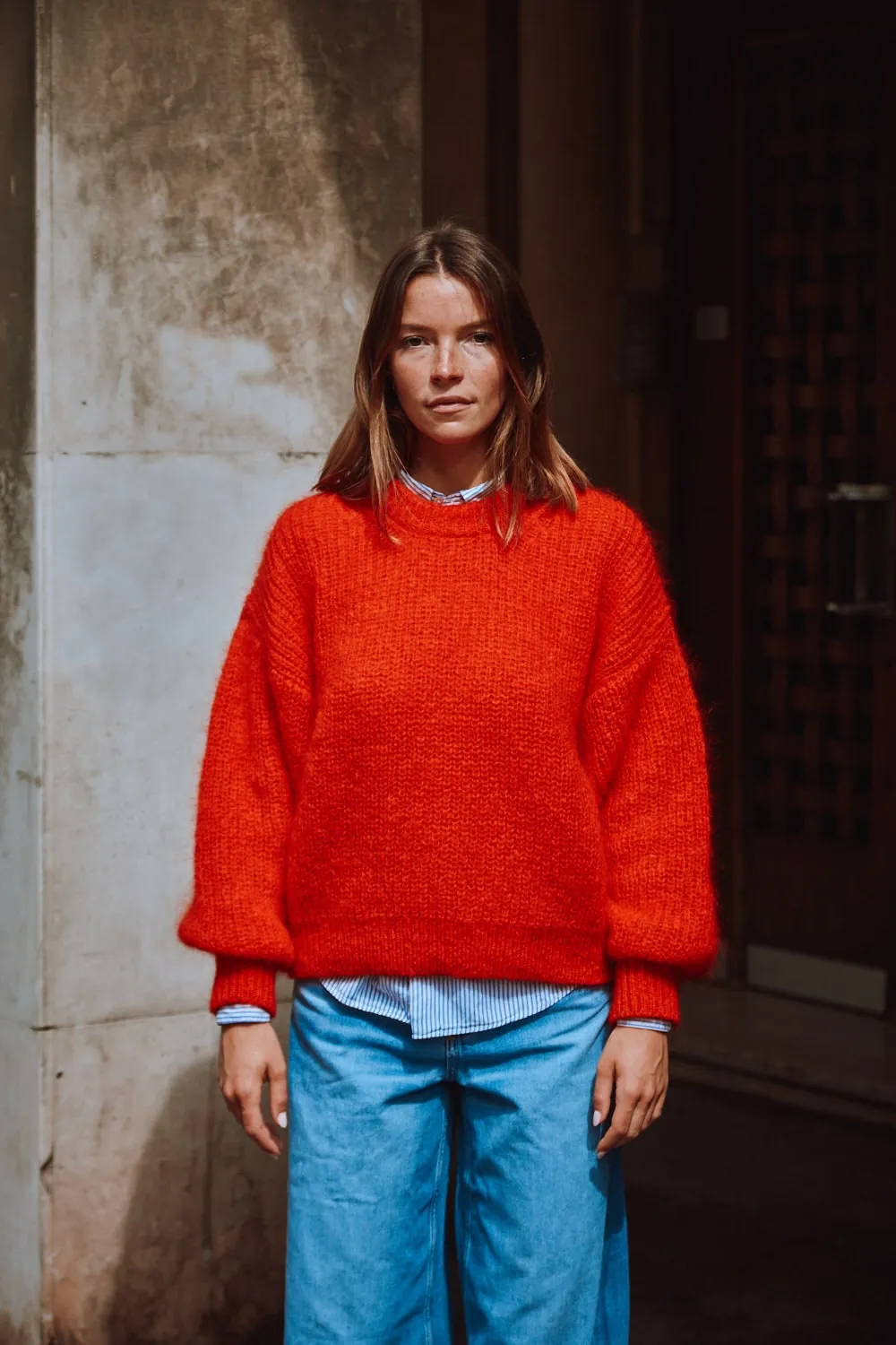 LUCIE Batwing Sweater in Mohair Wool - Red