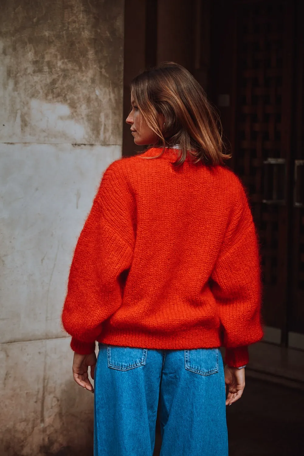 LUCIE Batwing Sweater in Mohair Wool - Red