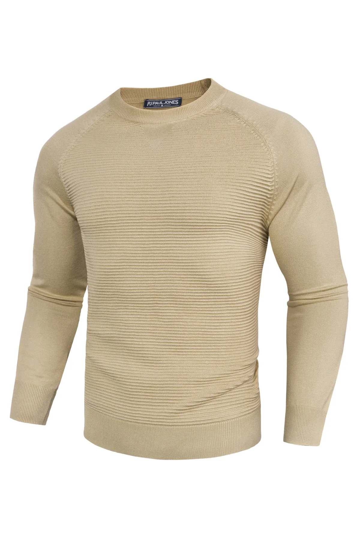 Men Textured Sweater Long Raglan Sleeve Crew Neck Ribbed Cuff Knitwear