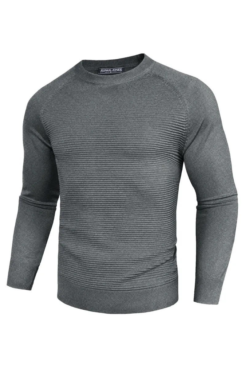 Men Textured Sweater Long Raglan Sleeve Crew Neck Ribbed Cuff Knitwear