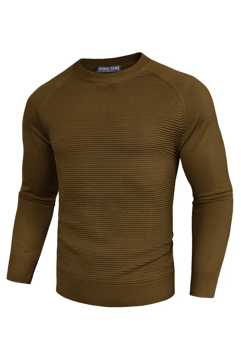 Men Textured Sweater Long Raglan Sleeve Crew Neck Ribbed Cuff Knitwear