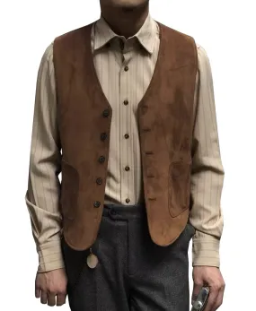 Men's Suede Cowboy V Neck Denim Jacket Waistcoat