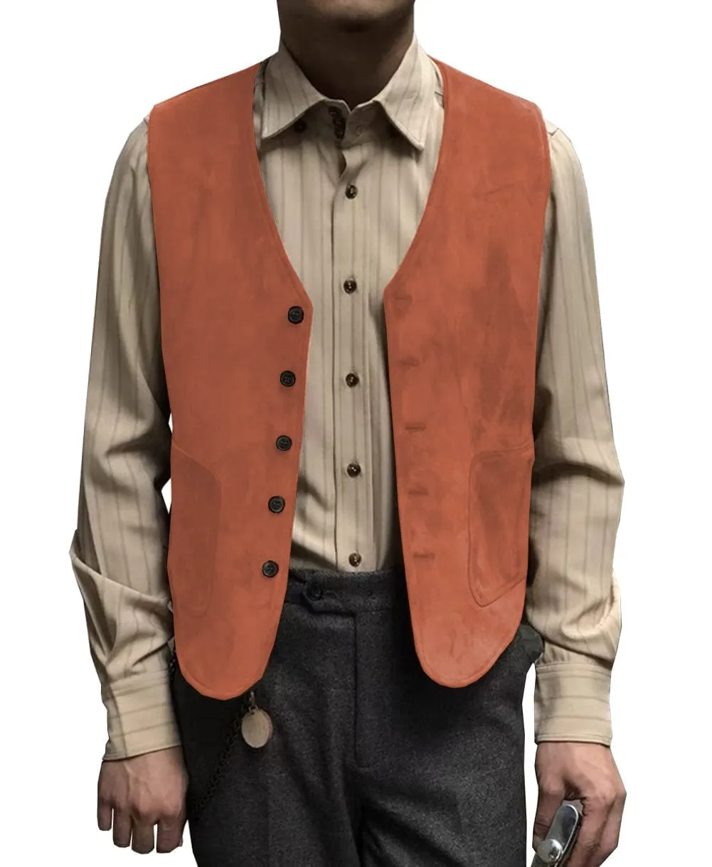 Men's Suede Cowboy V Neck Denim Jacket Waistcoat