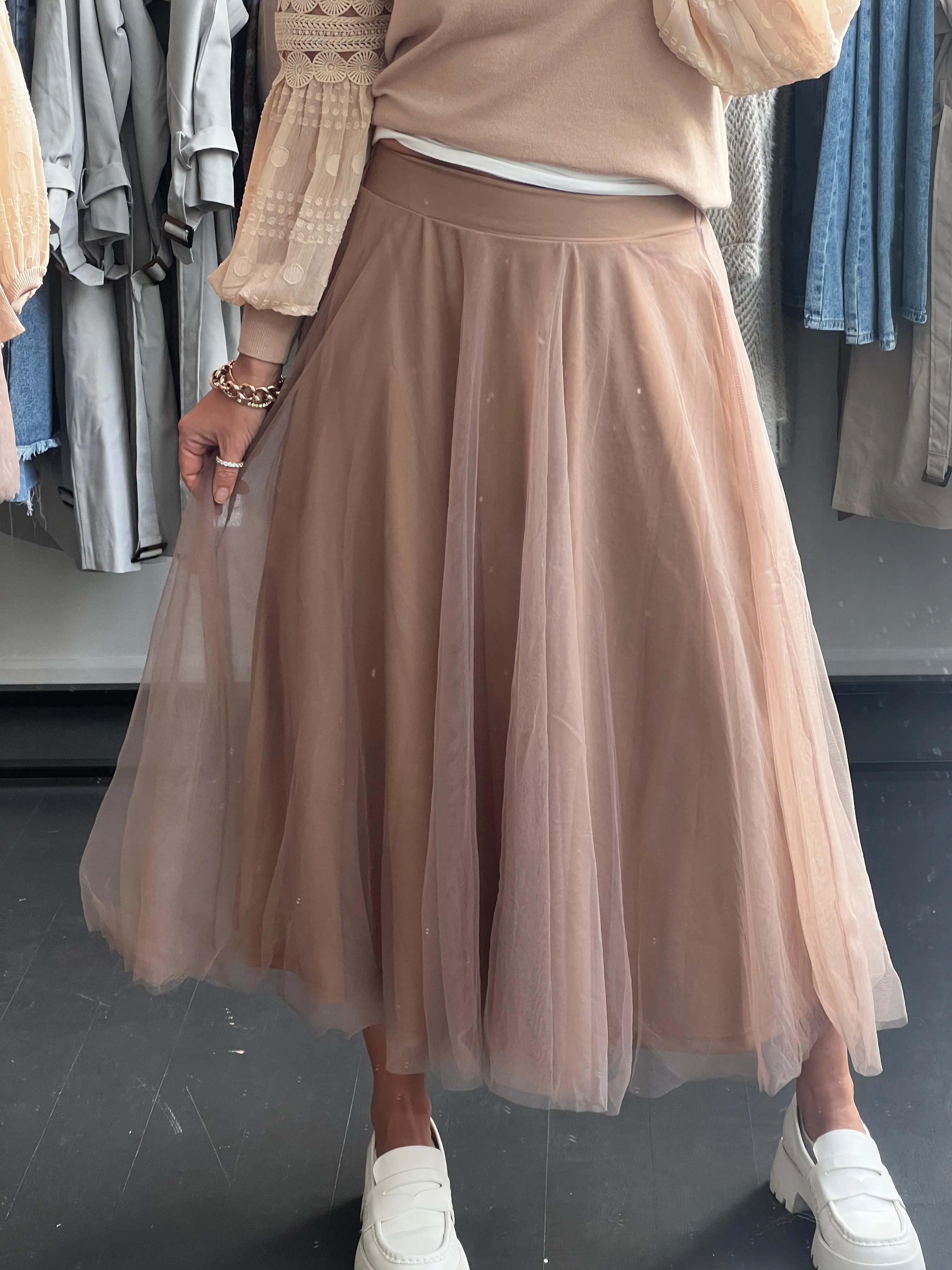 Mesh Tulle Jubilee Skirt -Tan