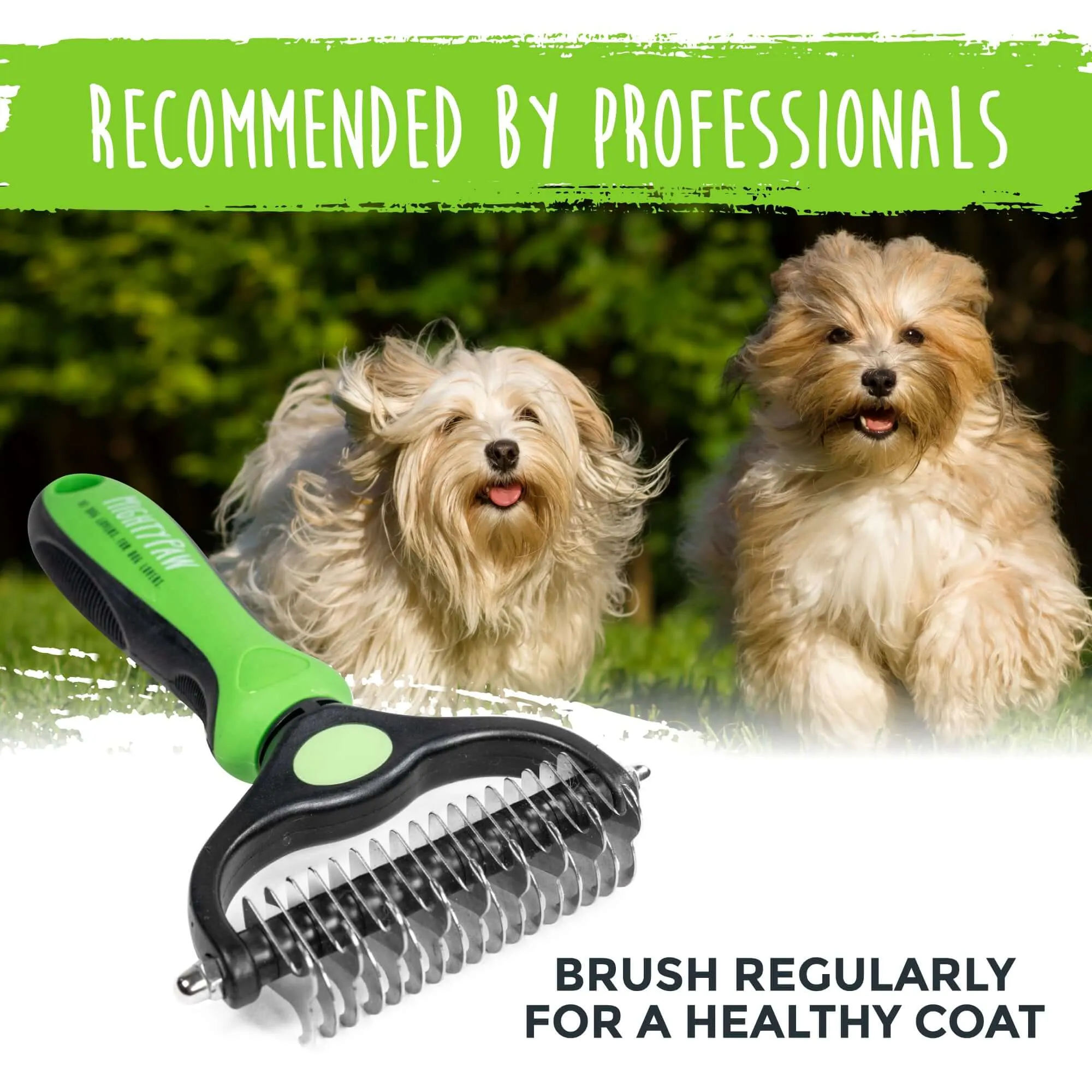 Mighty Paw Dual-Sided Dog Grooming Rake for Dematting & Deshedding