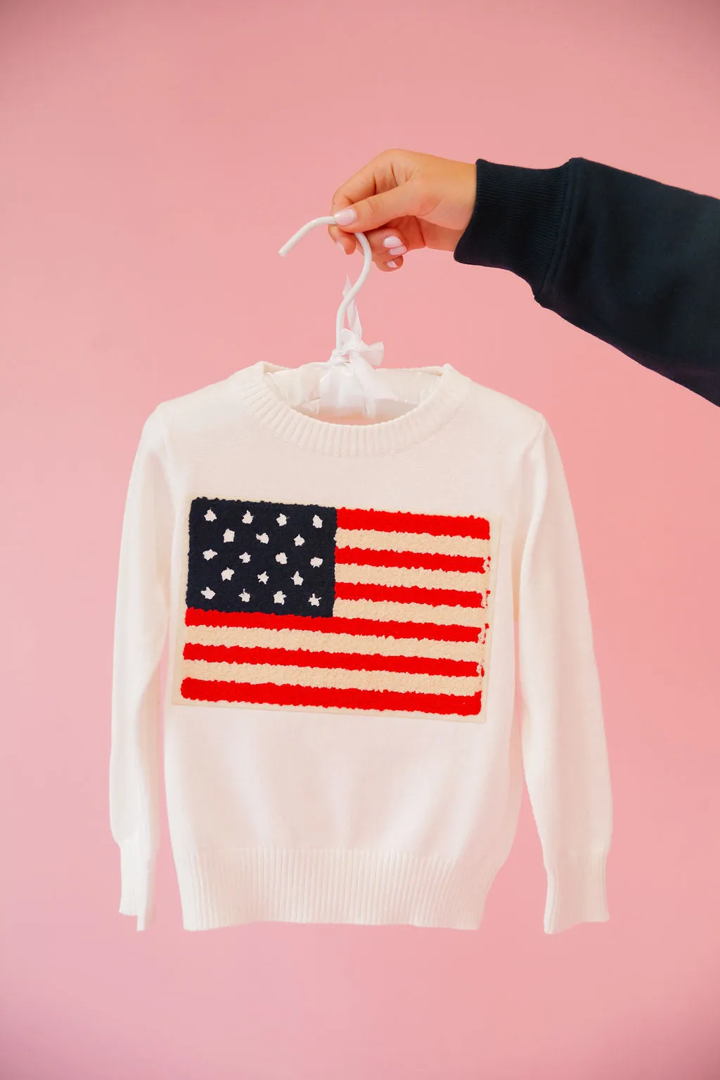 MINI KIDS FLAG PATCH WHITE SWEATER