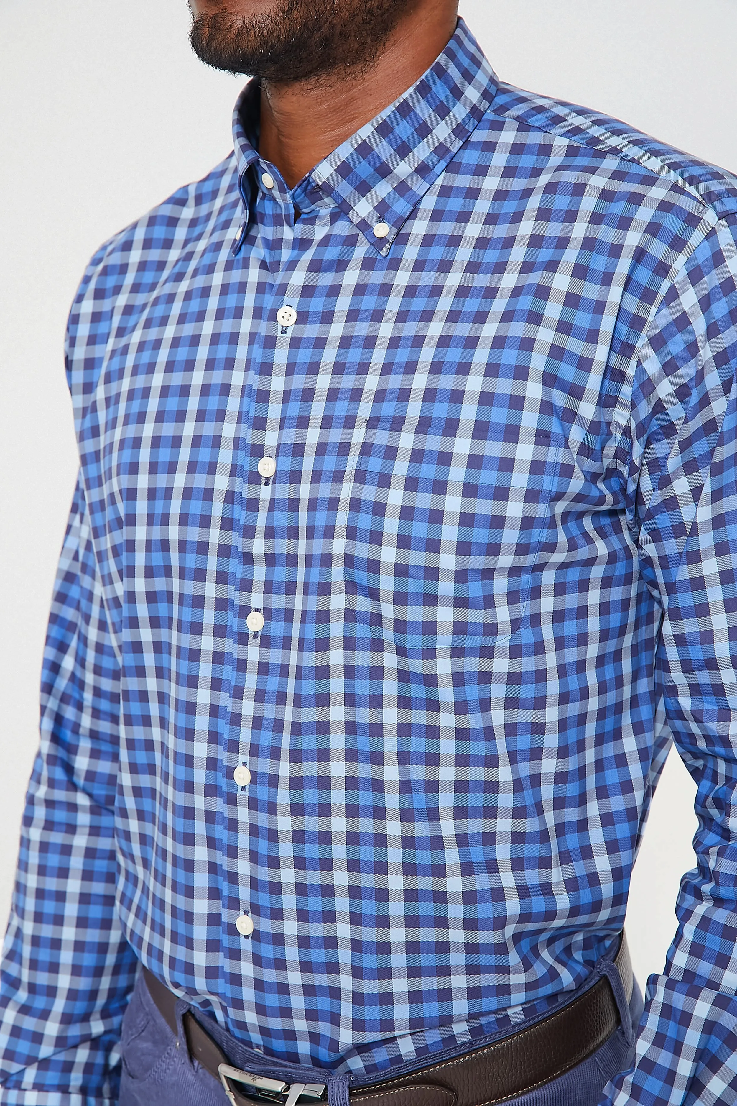 Navy Becket Cotton-Stretch Sport Shirt