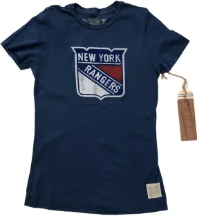 New York Rangers Retro Brand WOMEN Blue Cotton Capped Sleeve Fitted T-Shirt