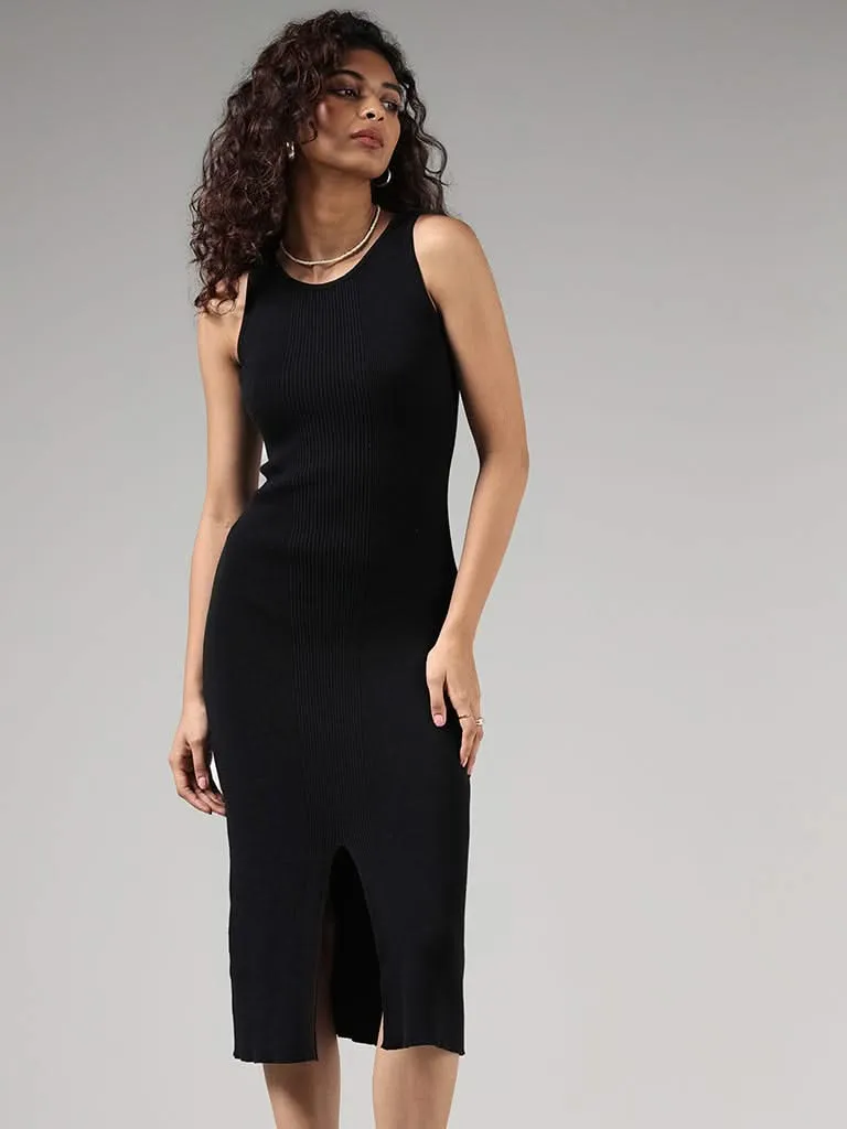 Nuon Black Front Slit Bodycon Dress