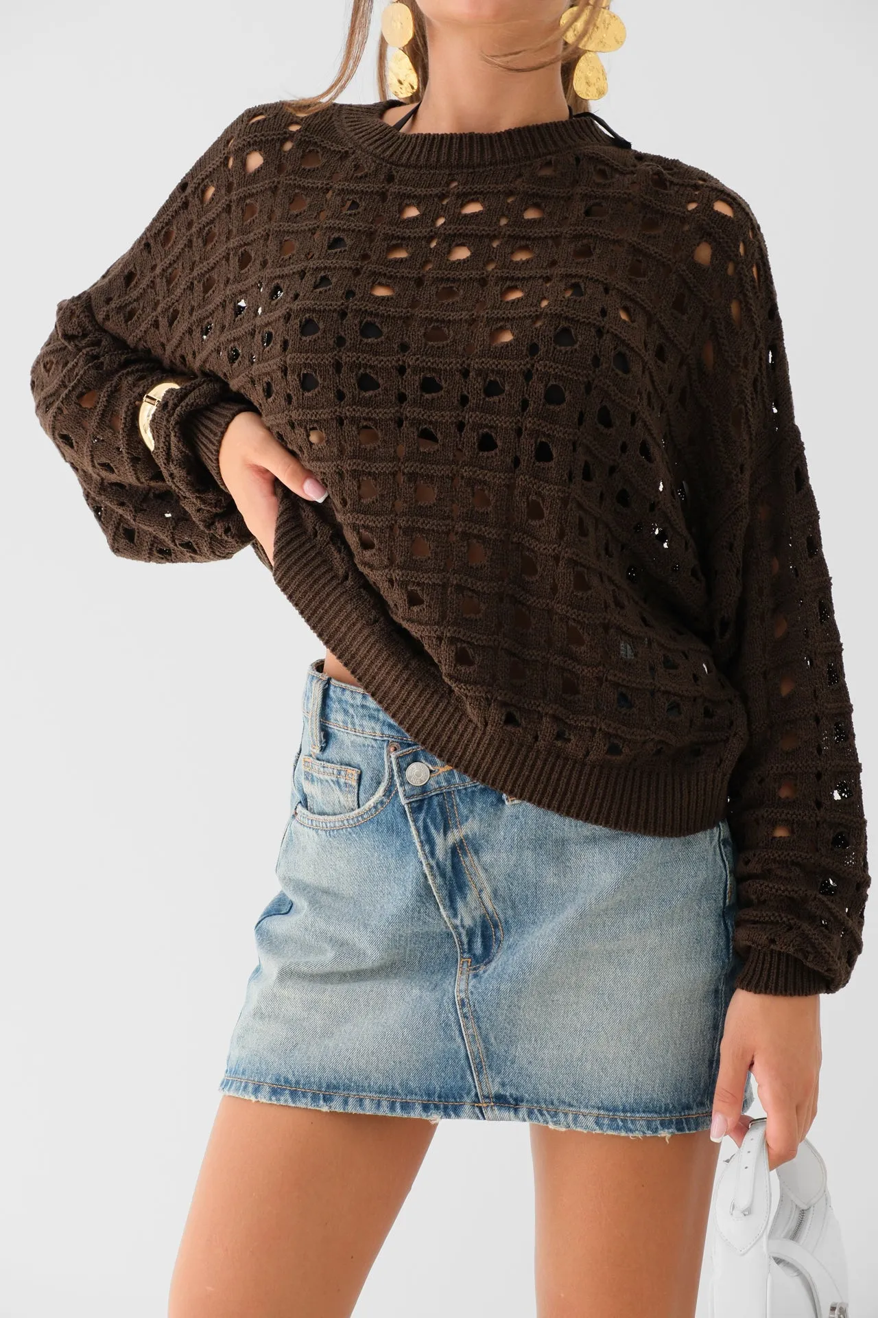 Openwork Crew Neck Sweater