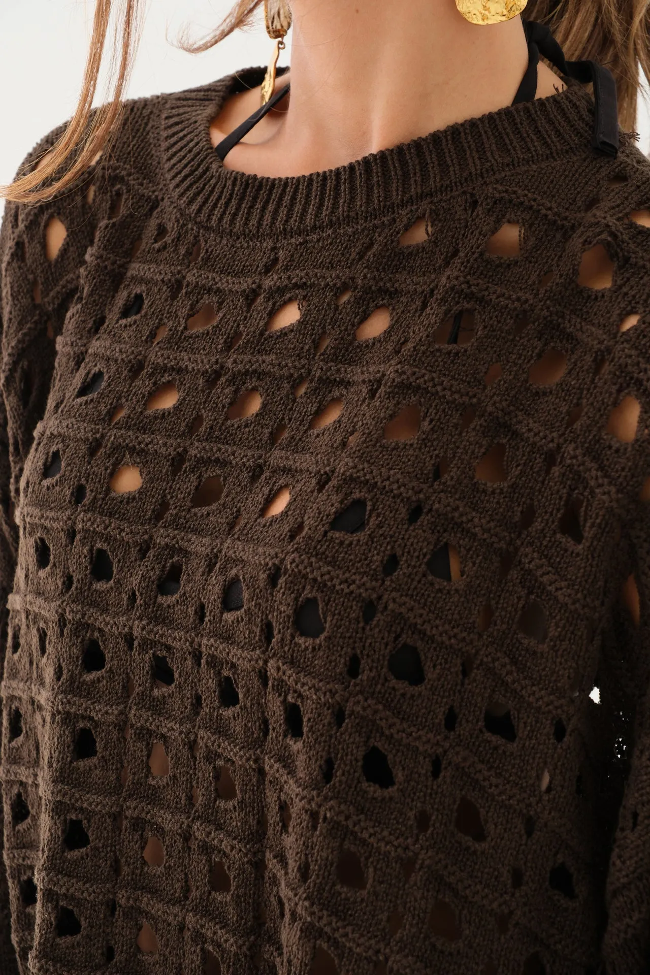 Openwork Crew Neck Sweater