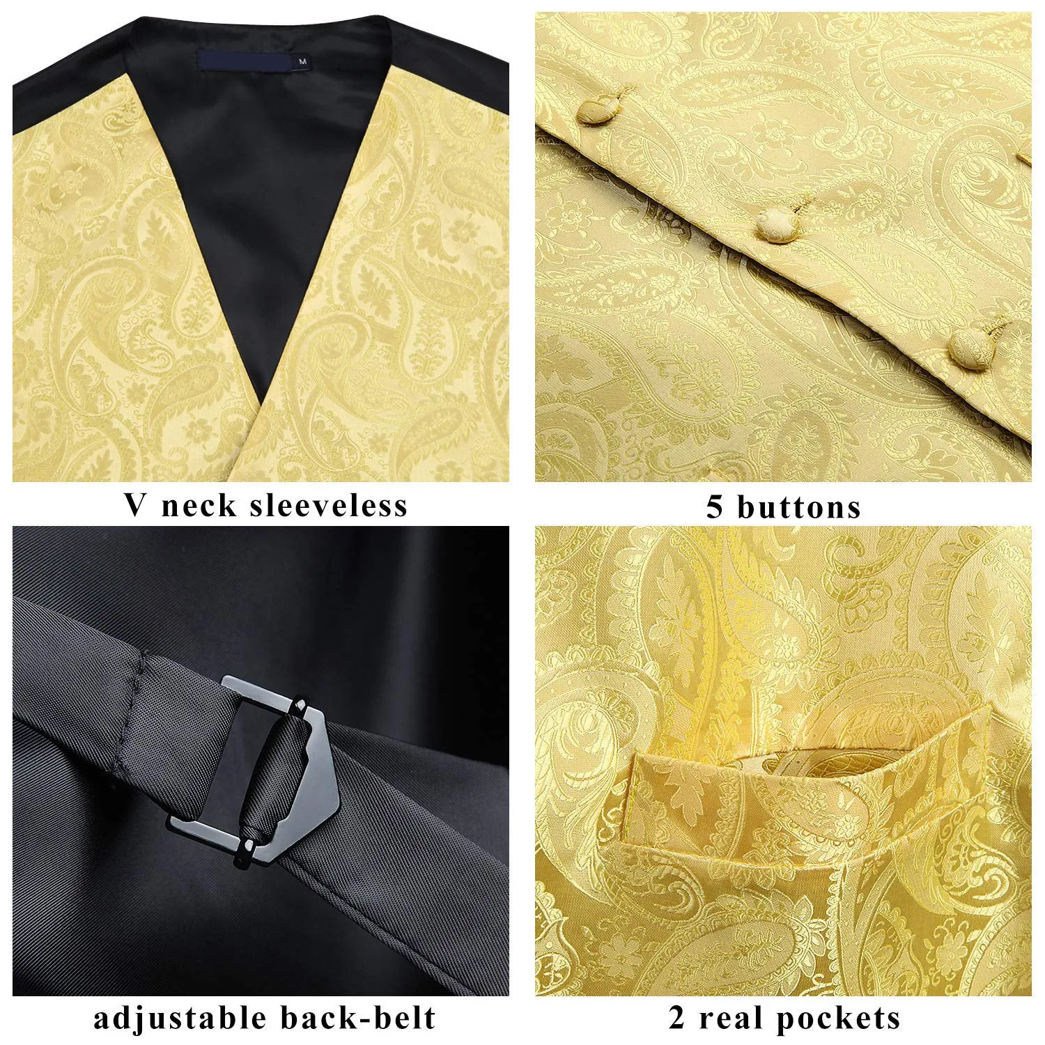 Paisley Suit Vest Tie Handkerchief Set - YELLOW