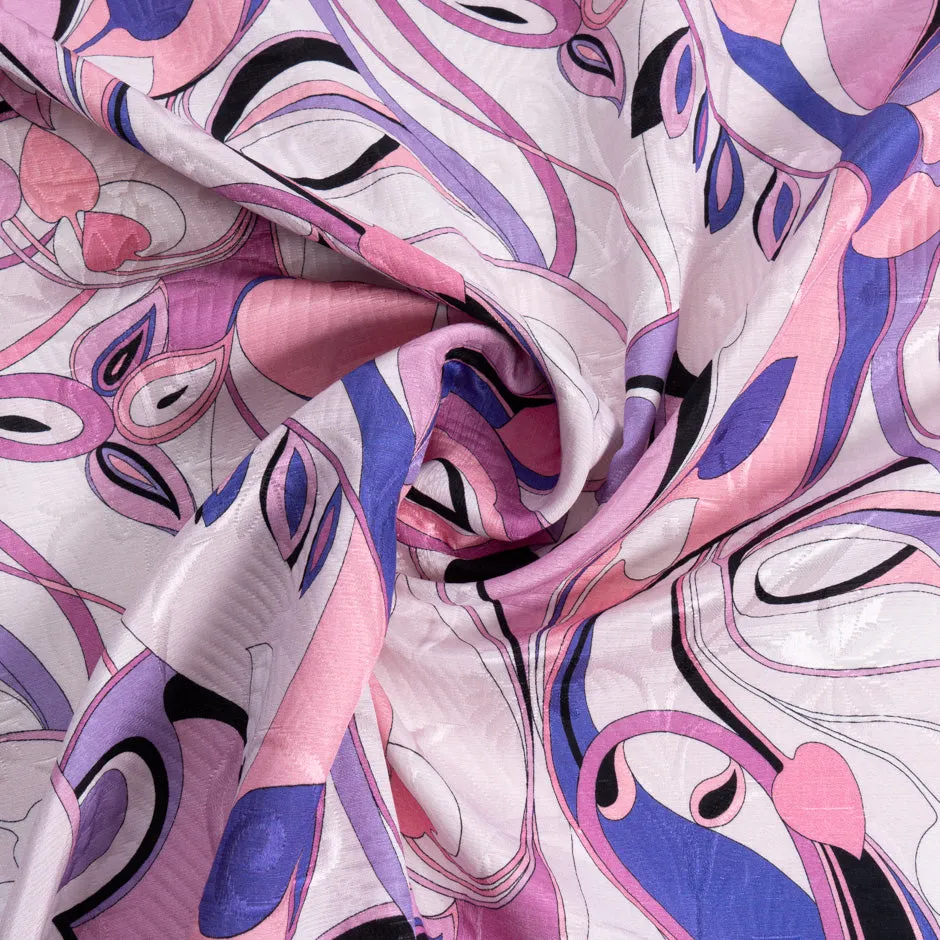 Pink, Purple & Lilac Patterned Cotton & Silk Blend Cloqué