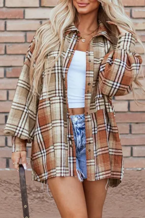 Plaid Shacket Snap Down Dropped Shoulder Shirt Outwear