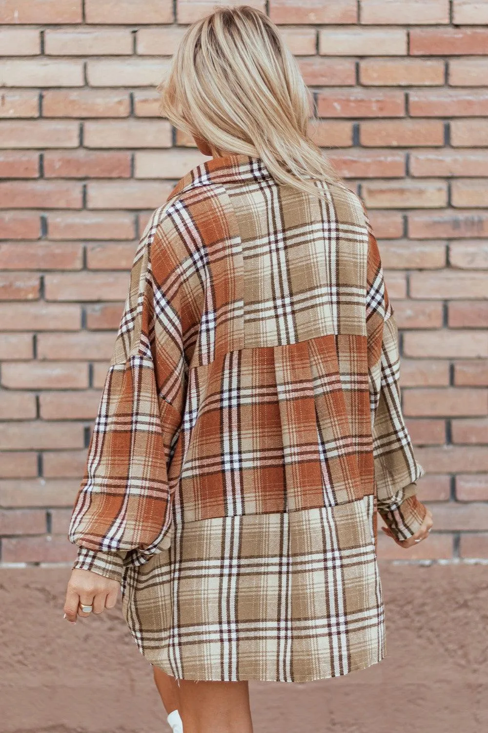 Plaid Shacket Snap Down Dropped Shoulder Shirt Outwear