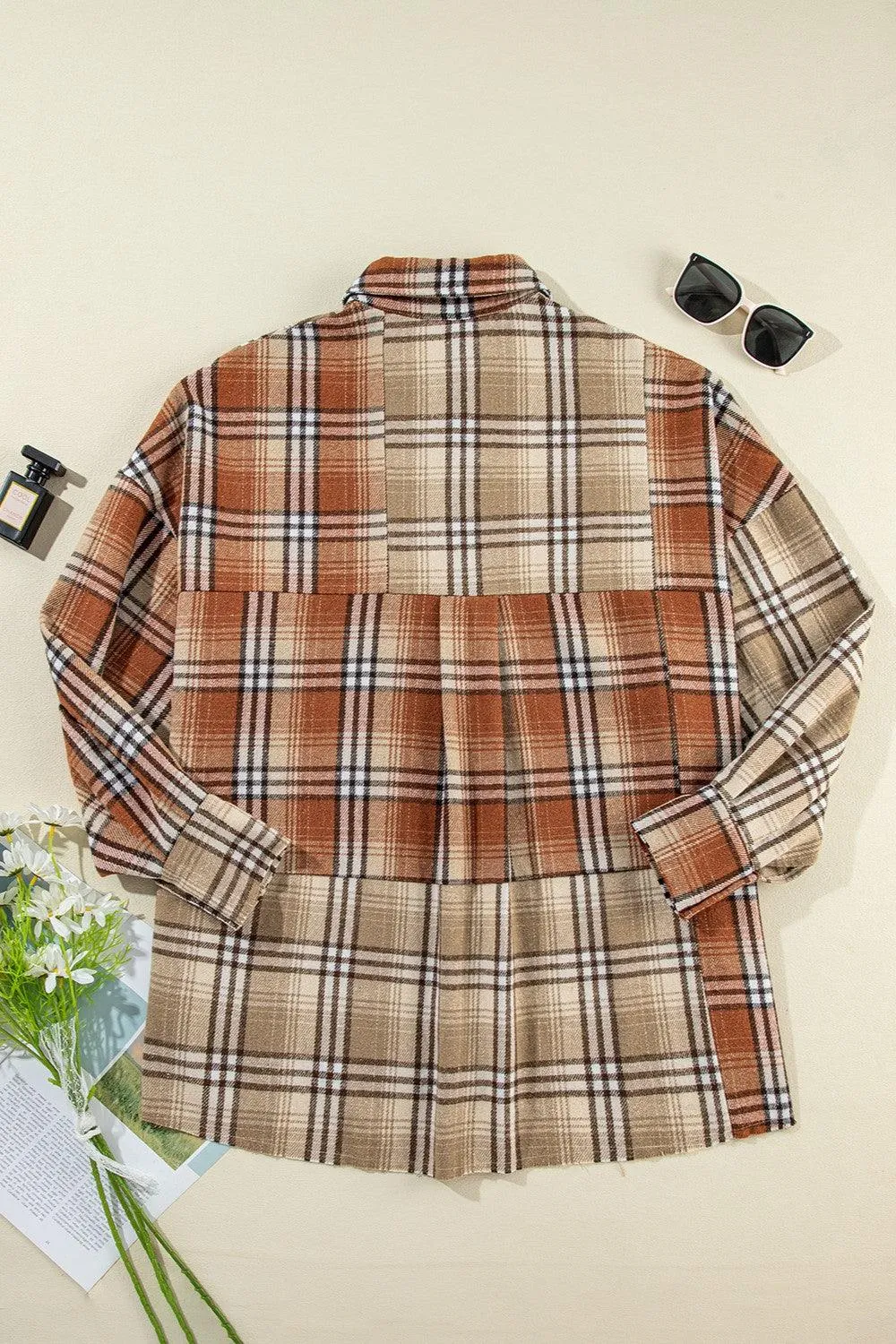 Plaid Shacket Snap Down Dropped Shoulder Shirt Outwear