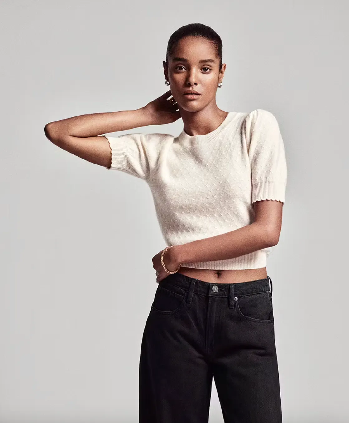 Pointelle Puff Sleeve Sweater