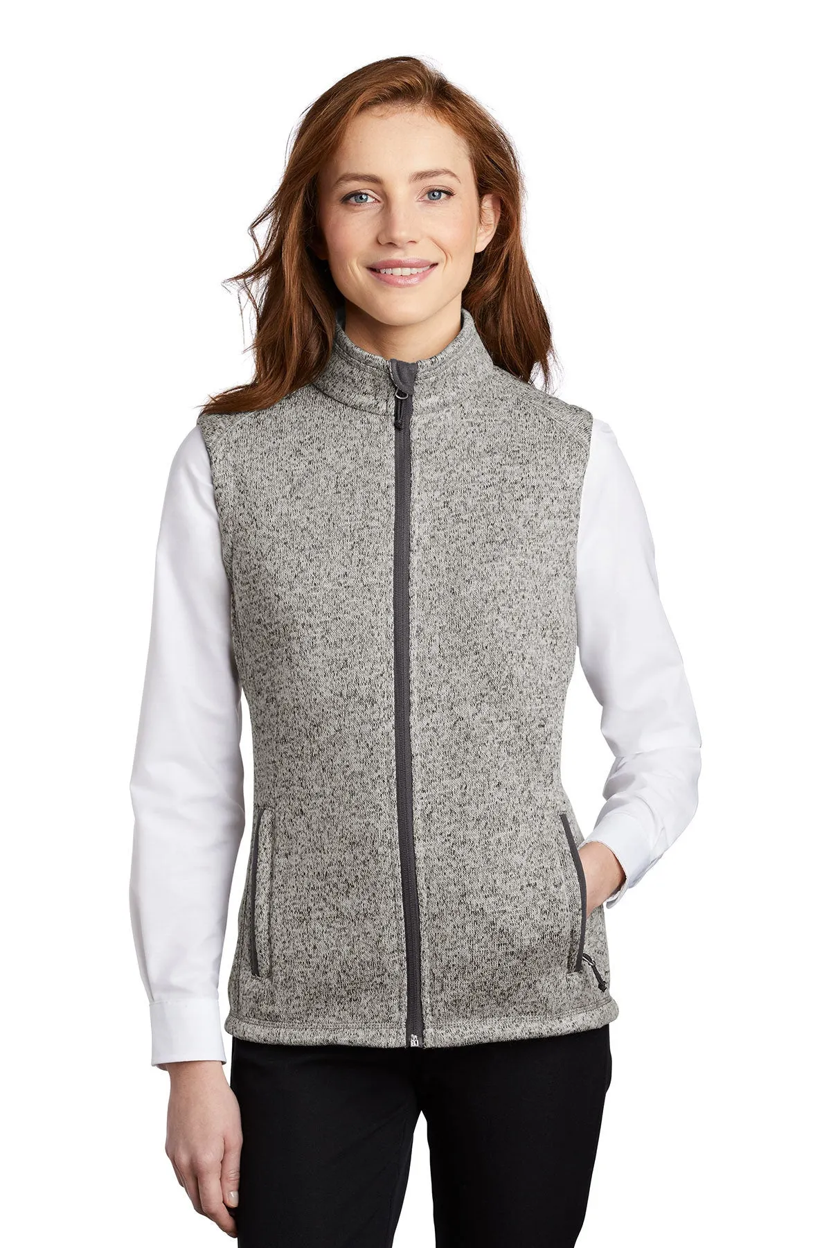 Port Authority Ladies Sweater Fleece Customized Vests, Grey Heather